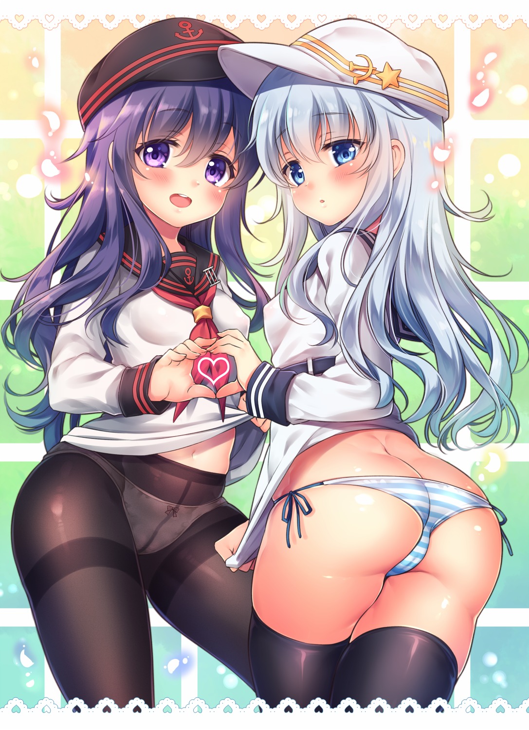 akatsuki_(kancolle) ass cameltoe erect_nipples hibiki_(kancolle) kantai_collection loli pantsu pantyhose sasachin seifuku shimapan shirt_lift string_panties thighhighs verniy_(kancolle)