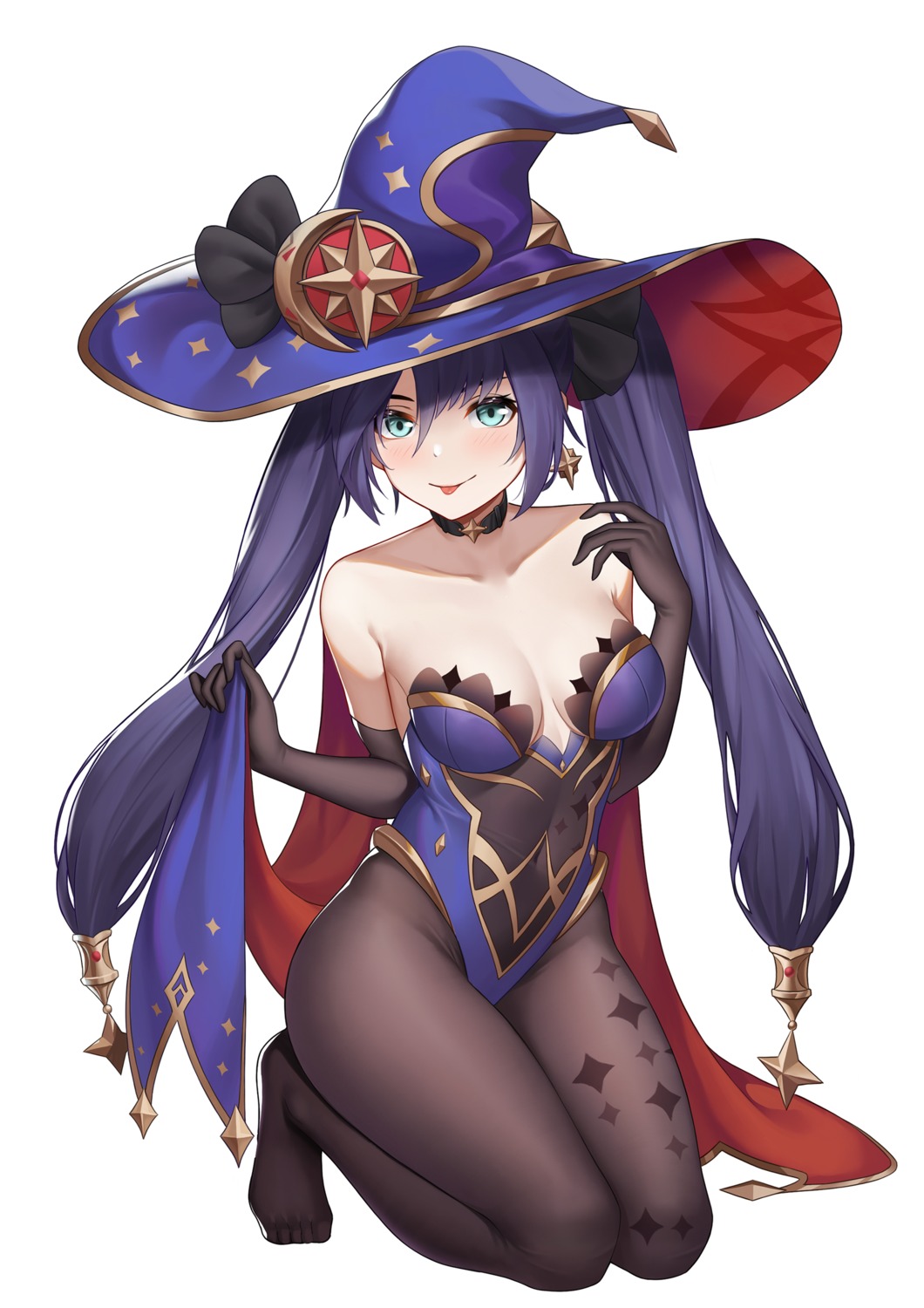 genshin_impact kurosara leotard mona_megistus no_bra pantyhose witch