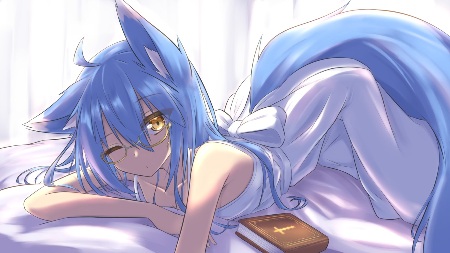 animal_ears dress kitsune megane no_bra summer_dress tagme tail wallpaper