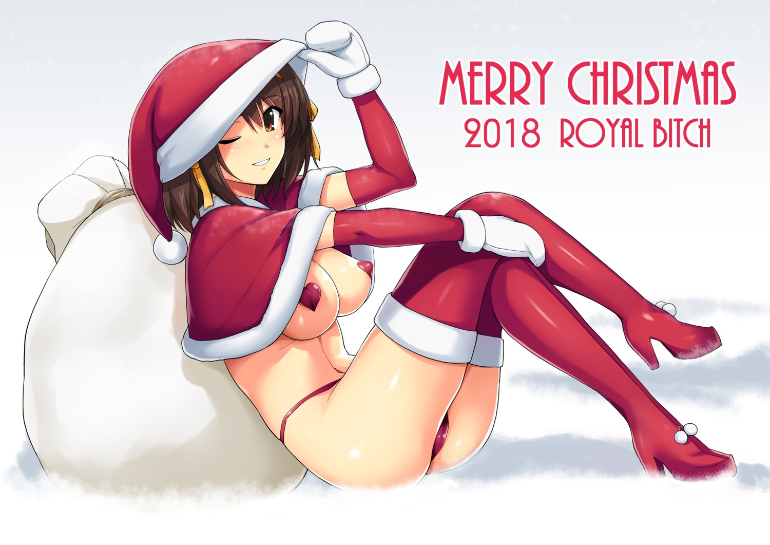 breasts cameltoe christmas haruhisky heels no_bra pantsu pasties suzumiya_haruhi suzumiya_haruhi_no_yuuutsu thighhighs thong