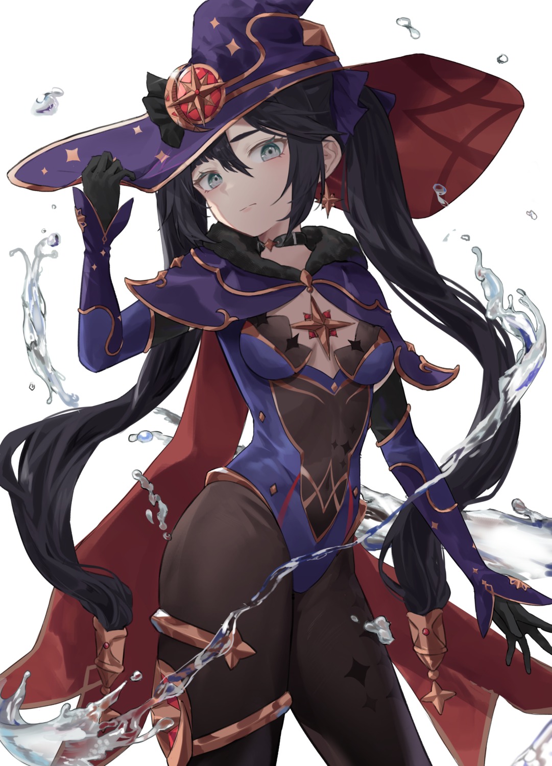 artist_revision garter genshin_impact jenmin12 leotard mona_megistus no_bra pantyhose witch