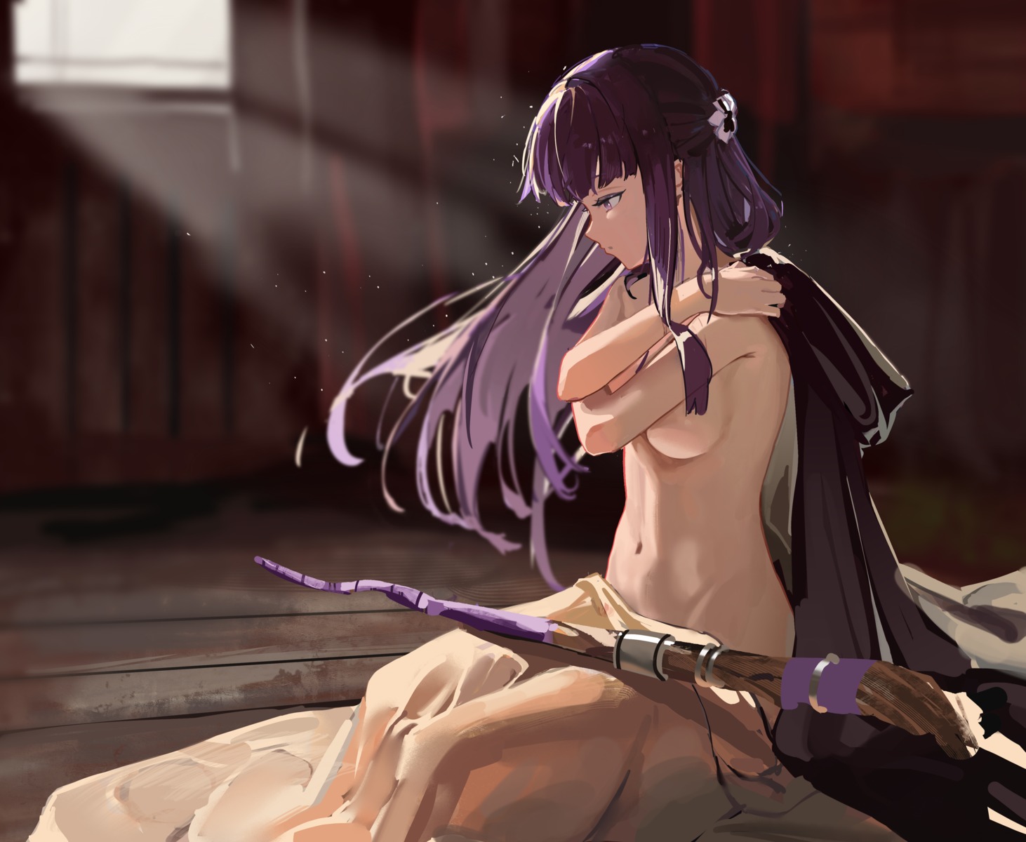 fern naked_cape sheets sokiu_(dongxiasokiu) sousou_no_frieren weapon