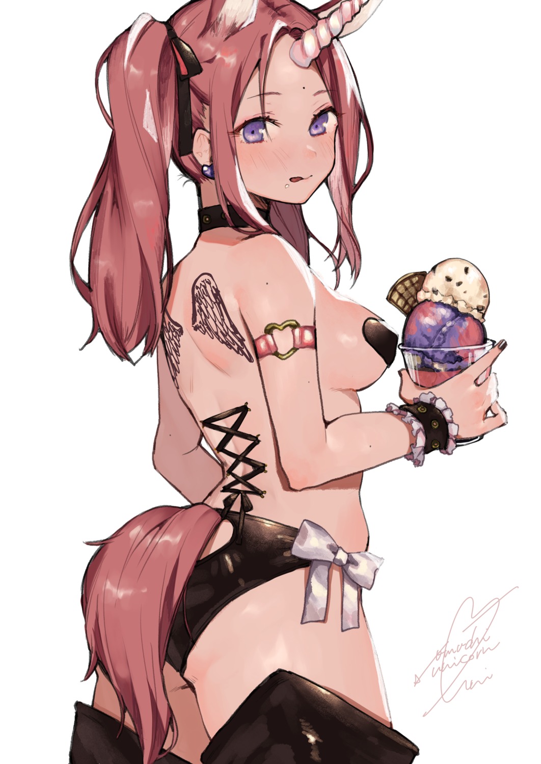 animal_ears ass horns pantsu pasties tail tattoo topless uni_(melm)