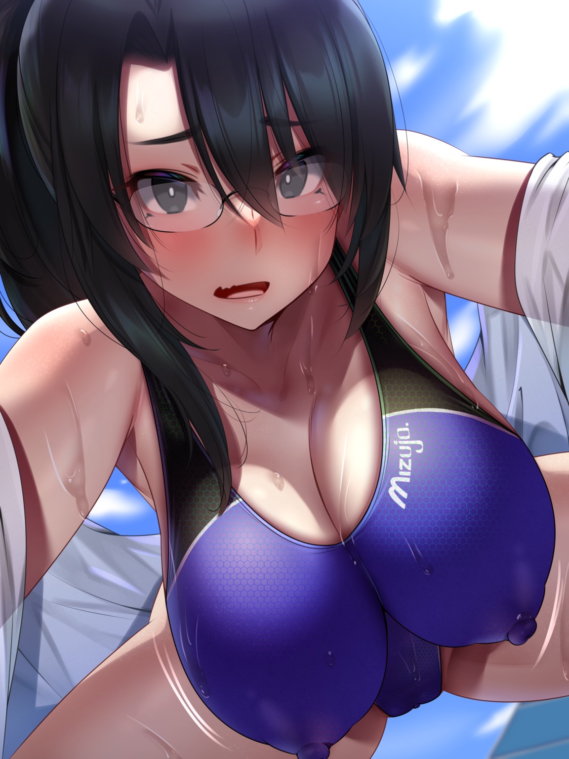 andou_you cameltoe erect_nipples megane swimsuits