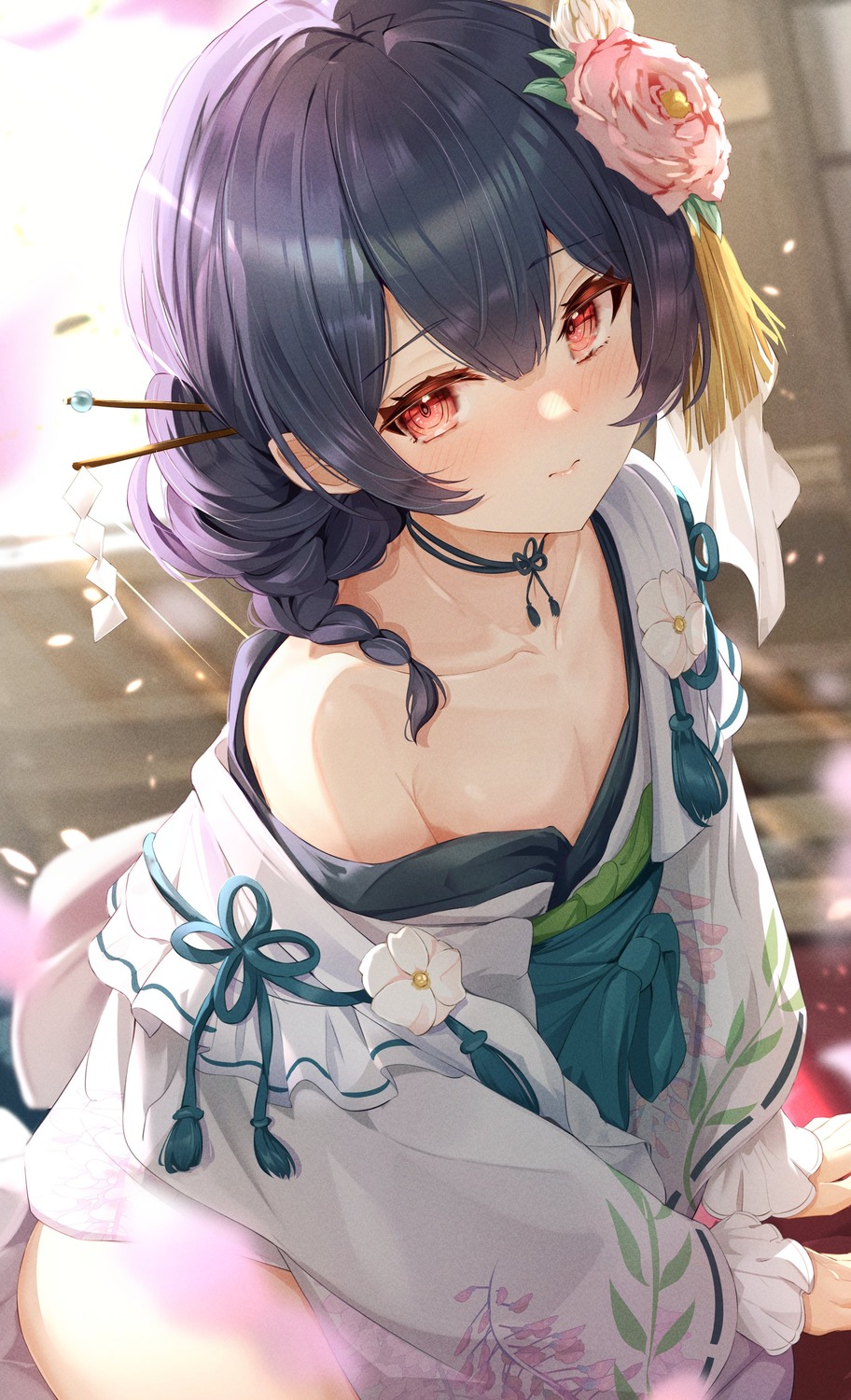 kimono morino_rinze no_bra open_shirt sky_cappuccino the_idolm@ster the_idolm@ster_shiny_colors