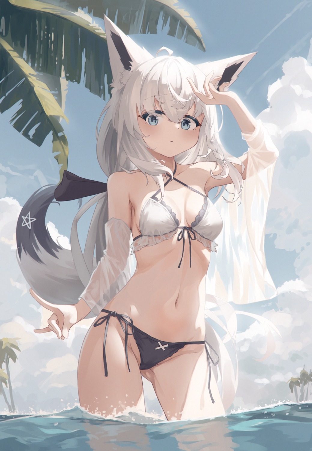 animal_ears bikini bookey hololive hololive_gamers kitsune shirakami_fubuki swimsuits tail wet