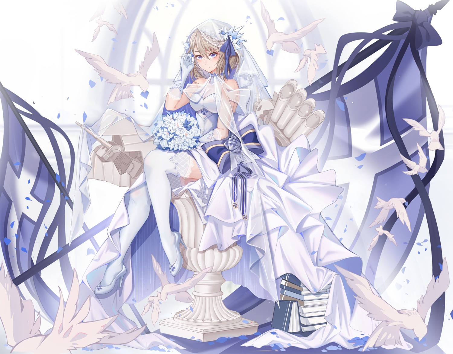 333_(pixiv8601259) azur_lane dress heels jpeg_artifacts see_through skirt_lift thighhighs wedding_dress z23_(azur_lane)