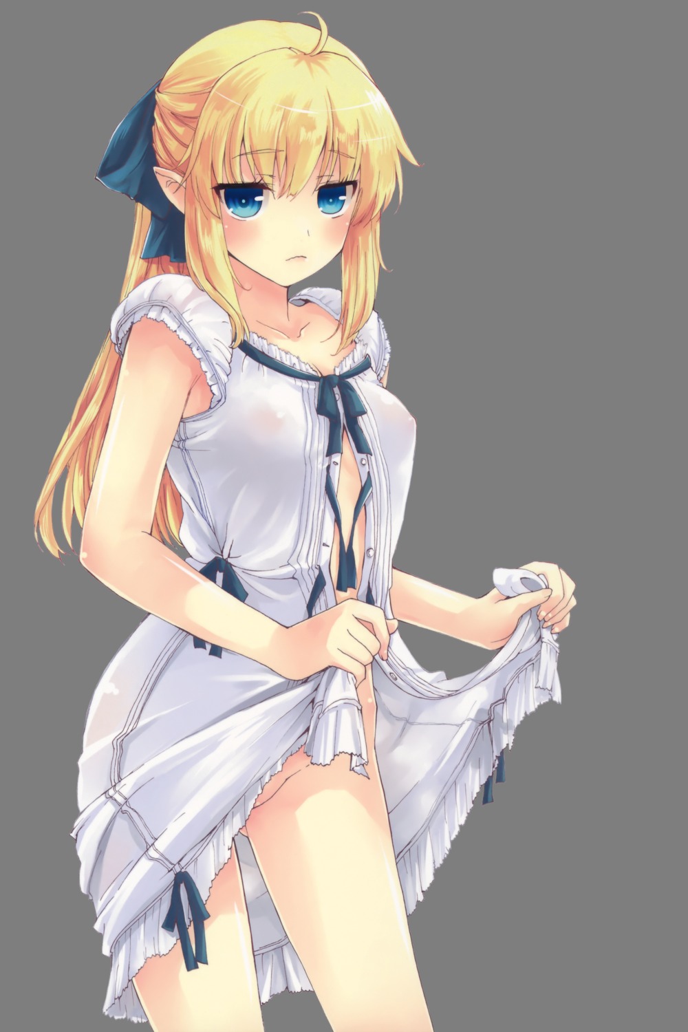 dress elf erect_nipples makita_yoshiharu no_bra nopan open_shirt pointy_ears see_through skirt_lift transparent_png