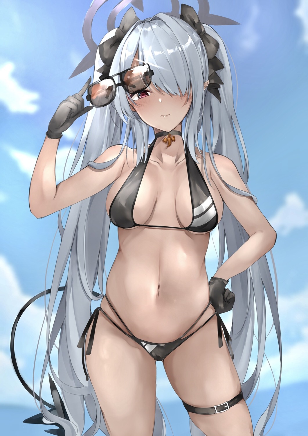 bikini blue_archive garter halo megane mutou_(94753939) shiromi_iori swimsuits tail