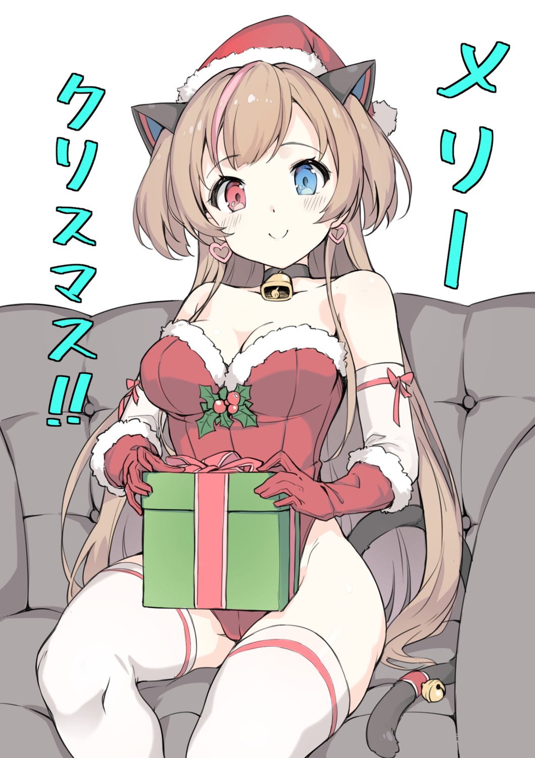 3.14 animal_ears christmas cleavage girls_frontline heterochromia hk_mark_23 leotard nekomimi tail thighhighs