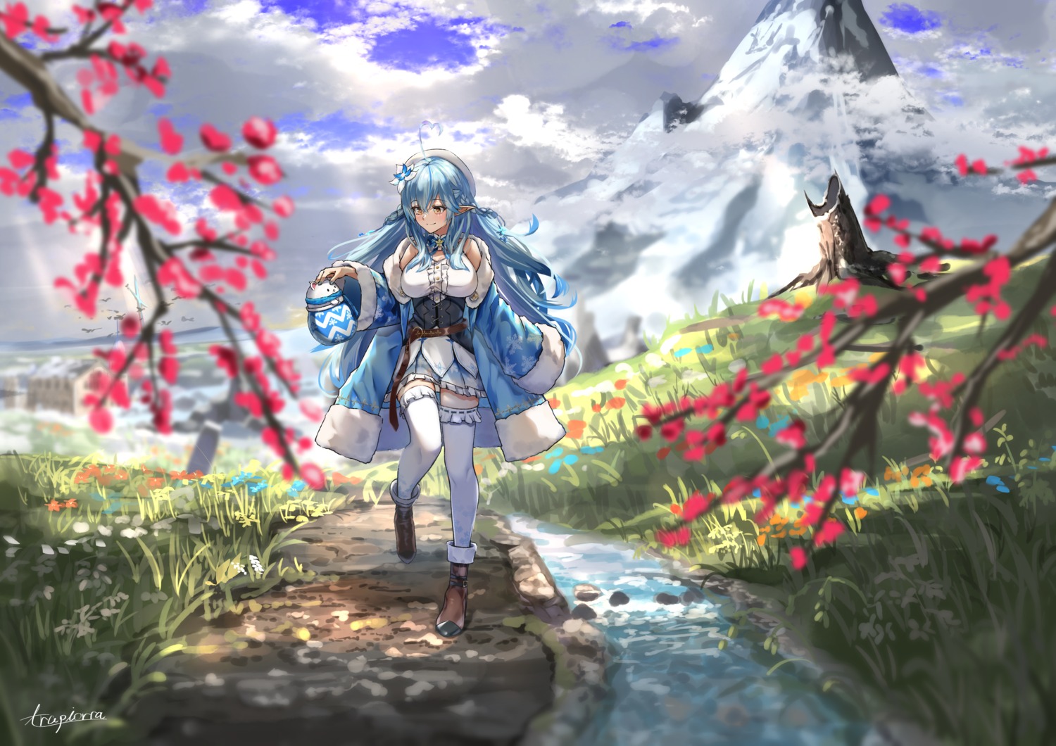 elf hololive landscape pointy_ears thighhighs trapiorra yukihana_lamy