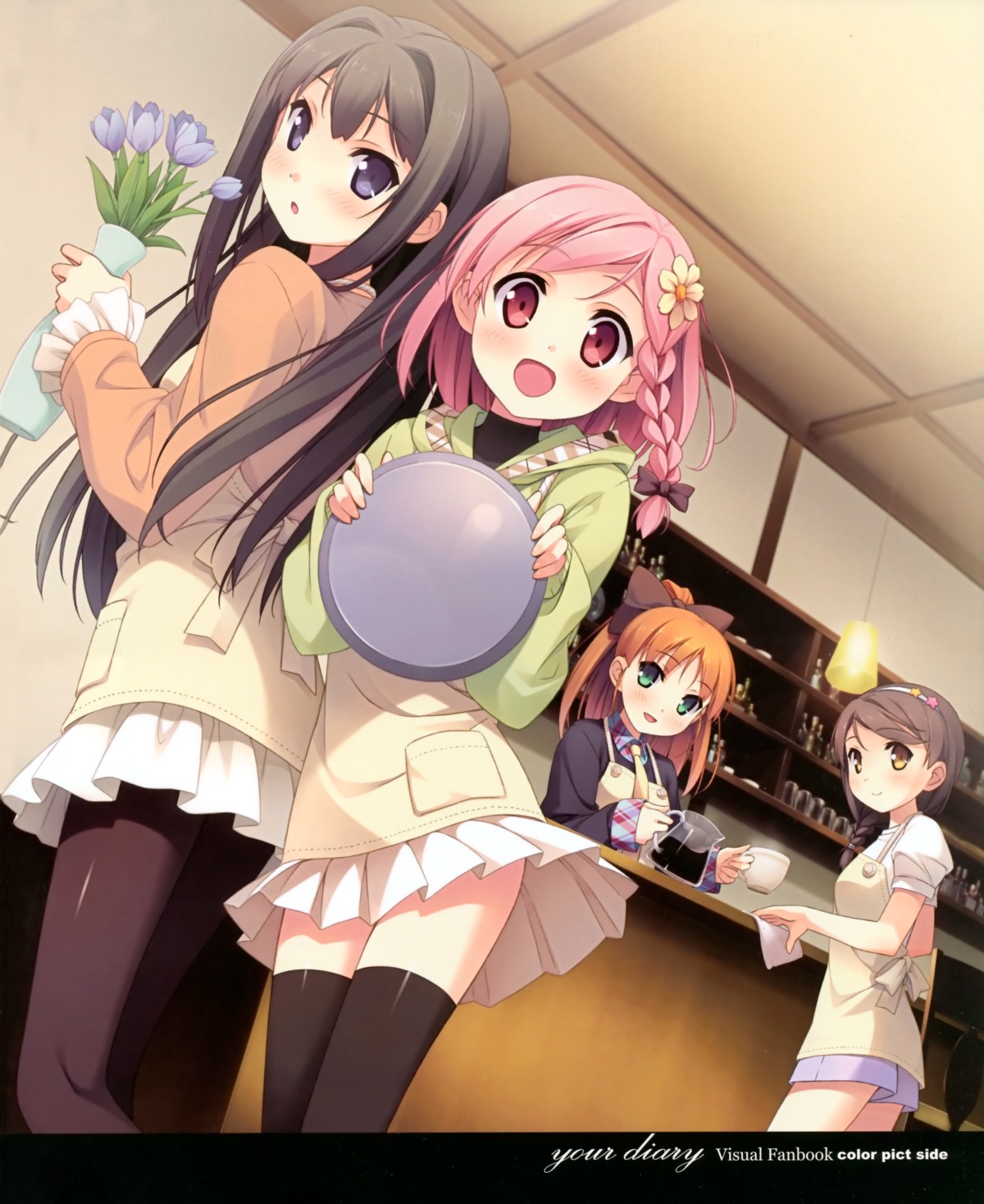 ayase_sayuki cube hirosaki_kanade kantoku minagawa_yuuhi pantyhose skirt_lift sweater thighhighs waitress your_diary yua