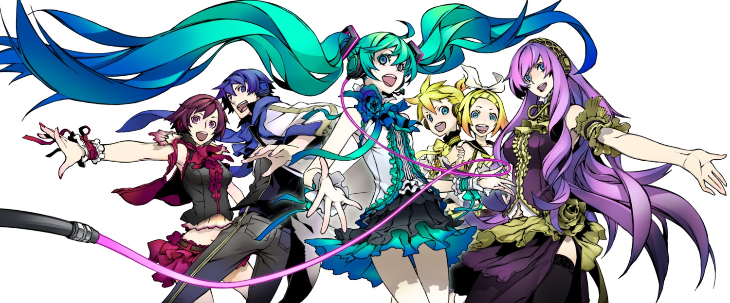 exit_tunes hatsune_miku headphones kagamine_len kagamine_rin kaito megurine_luka meiko miwa_shirow vocaloid