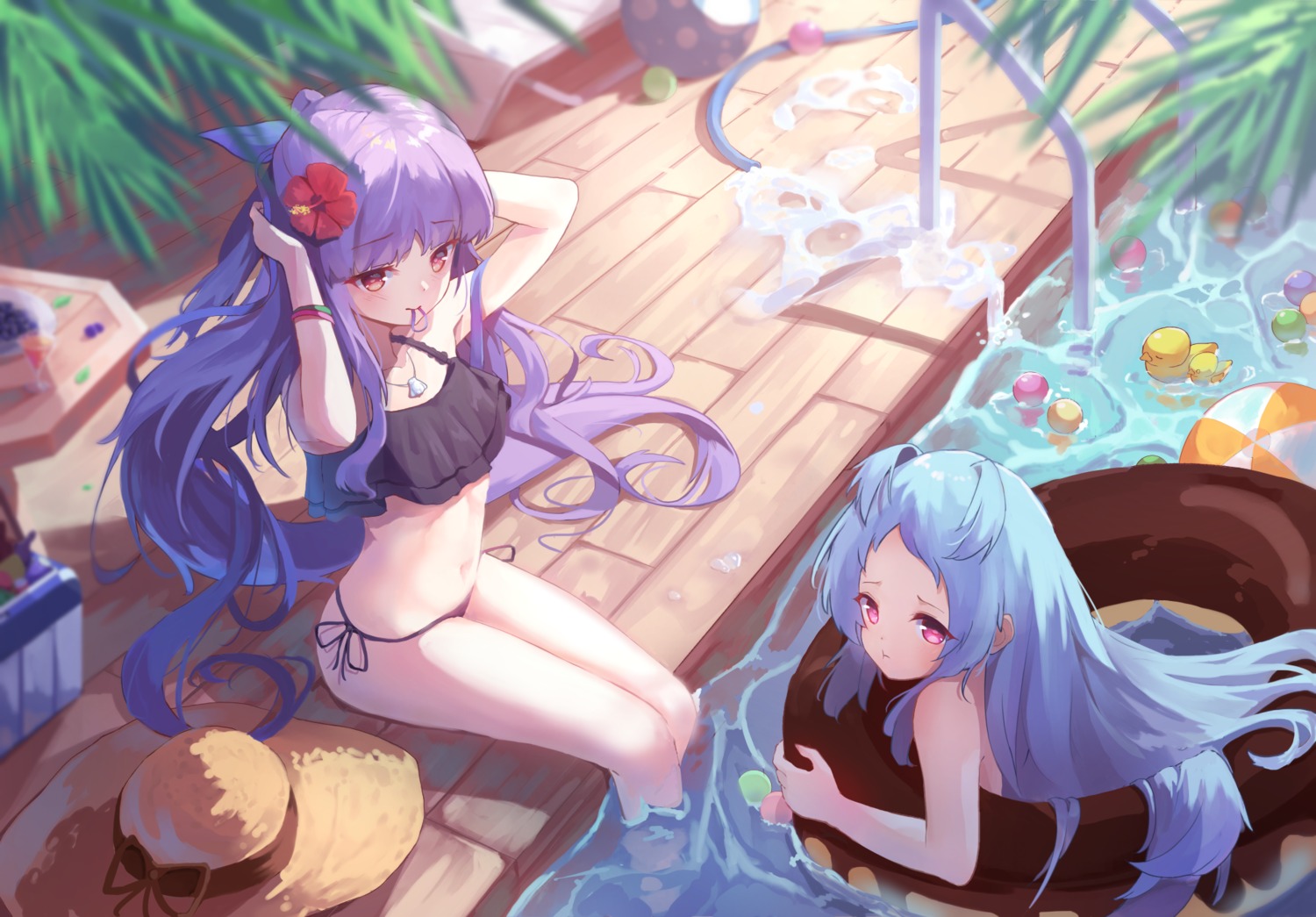 bikini hikawa_kyouka isinose_(ilxodidli) izumo_miyako princess_connect! princess_connect!_re:dive swimsuits wet