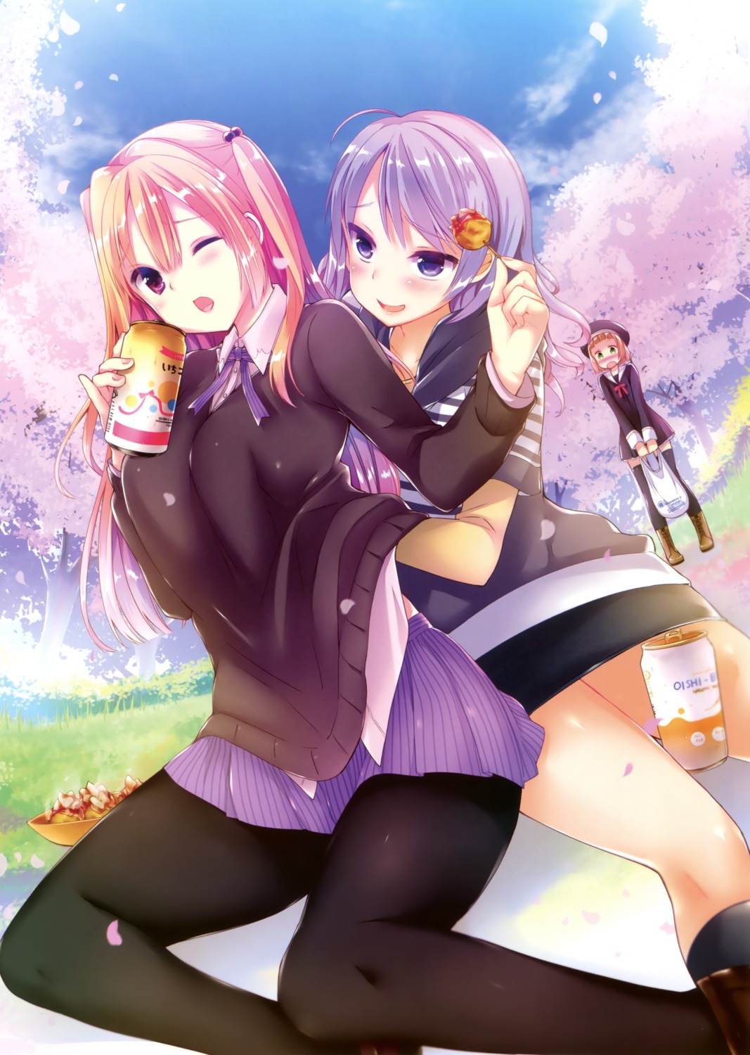 achumuchi pantyhose seifuku shirt_lift sweater thighhighs yuri