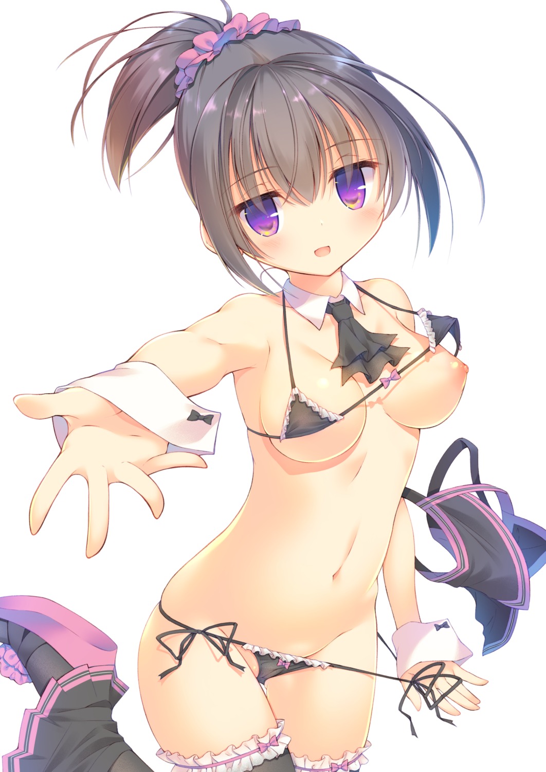 bikini breasts cameltoe mutsuno_hekisa nipples panty_pull swimsuits thighhighs undressing wardrobe_malfunction