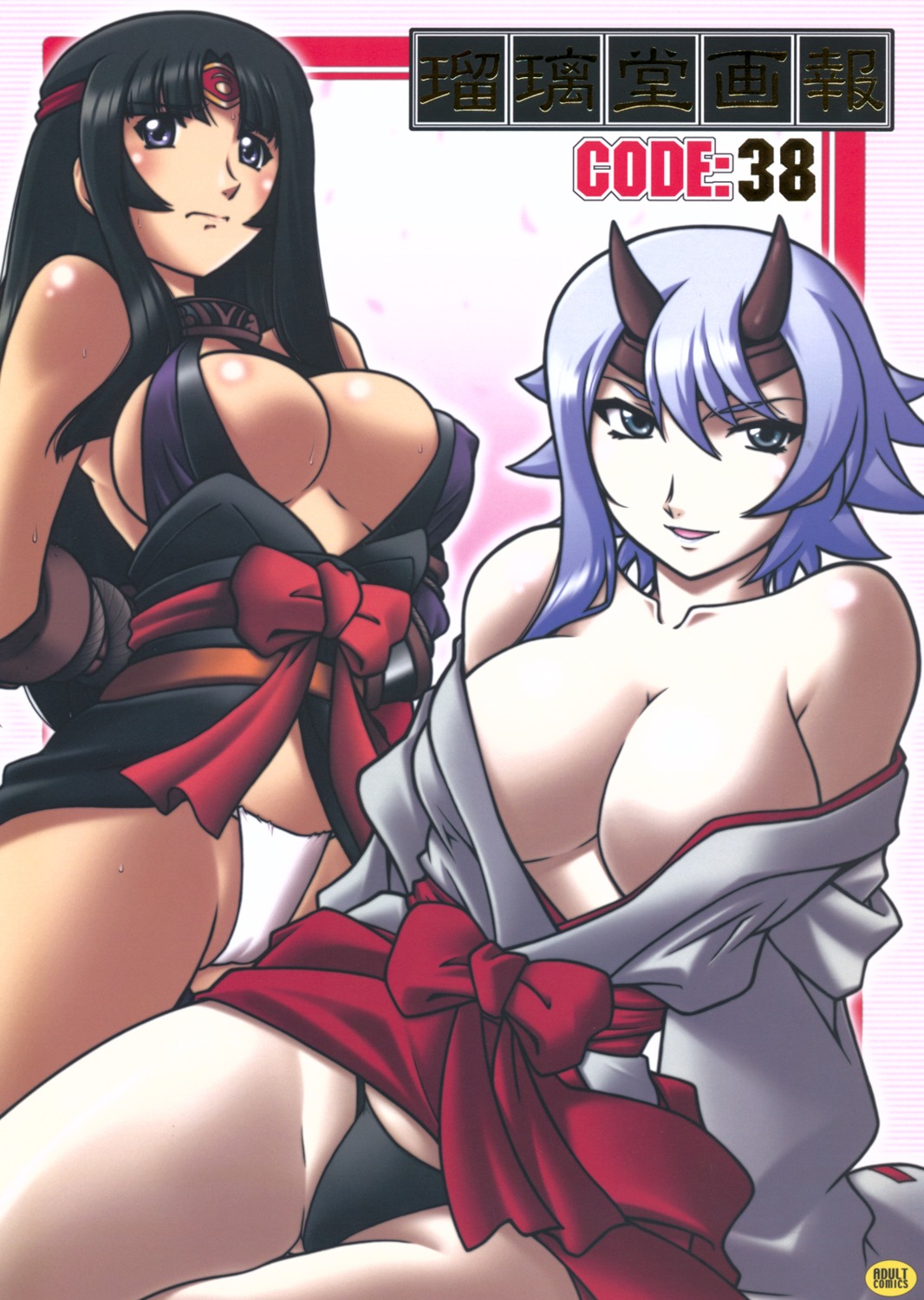 bondage cleavage cosplay harada_shoutarou horns miko ninja no_bra open_shirt pantsu queen's_blade shizuka tomoe ua_daisakusen