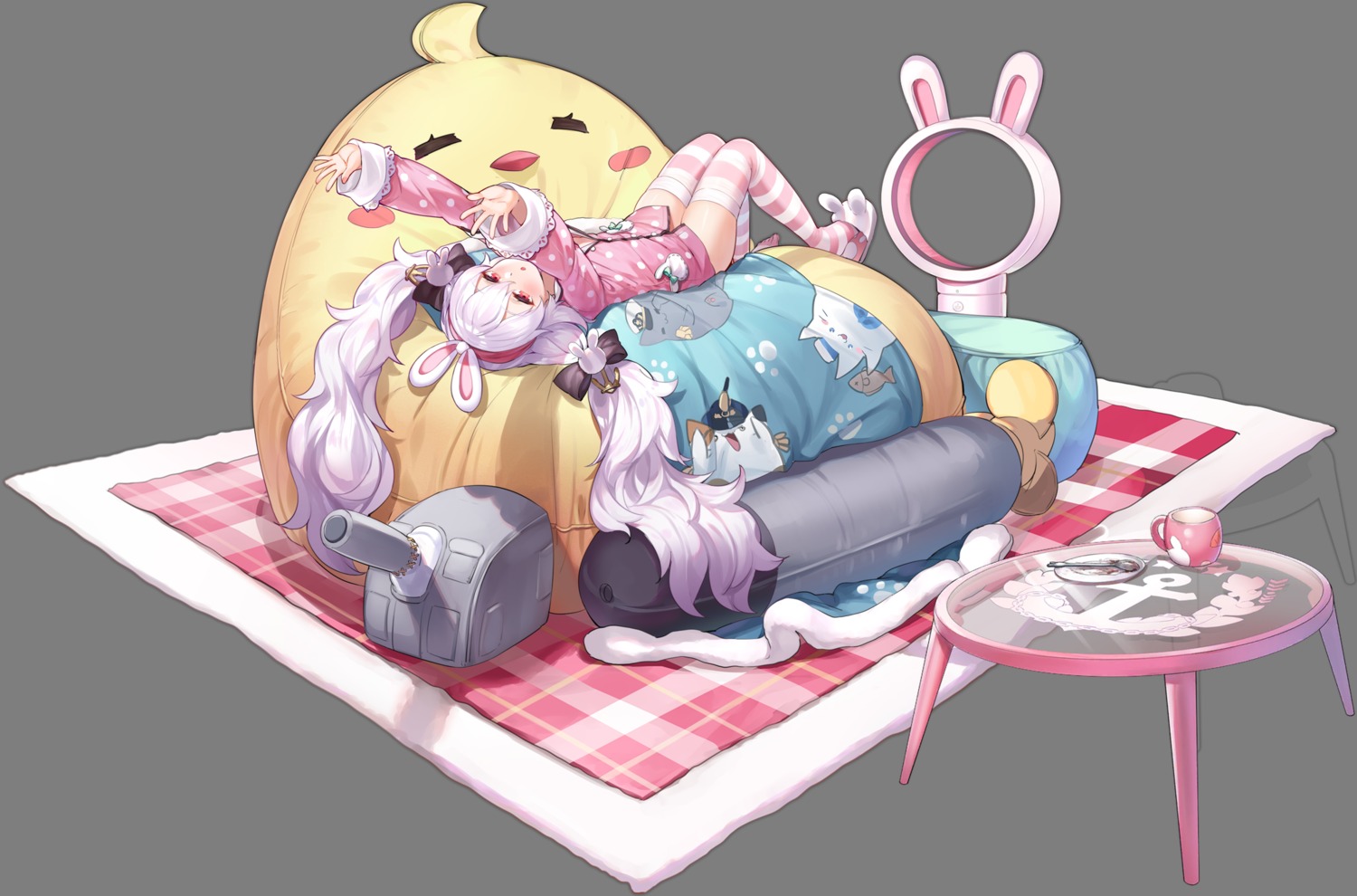 animal_ears azur_lane bunny_ears kaede_(yumesaki_kaede) laffey_(azur_lane) manjuu_(azur_lane) pajama thighhighs transparent_png