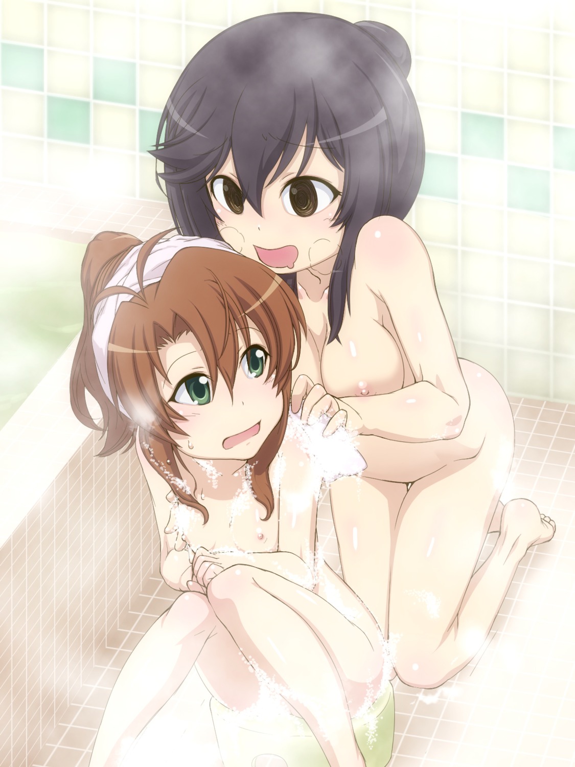 bathing ichijou_hotaru koshigaya_komari loli naked nipples non_non_biyori tam2 wet yuri