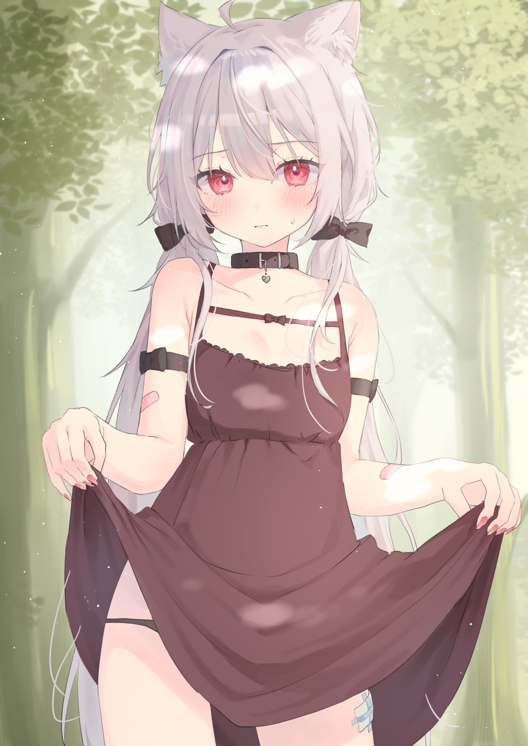 animal_ears bandaid dress pantsu riri_(ri0177) skirt_lift