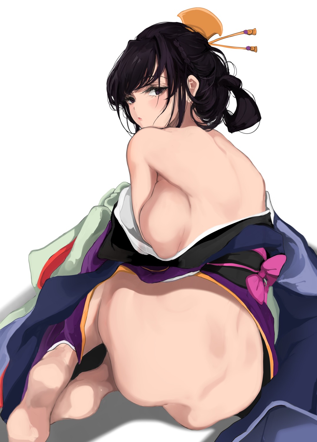 ass breasts japanese_clothes komi-san_wa_komyushou_desu. komi_shouko no_bra nopan ogata_mamimi open_shirt skirt_lift
