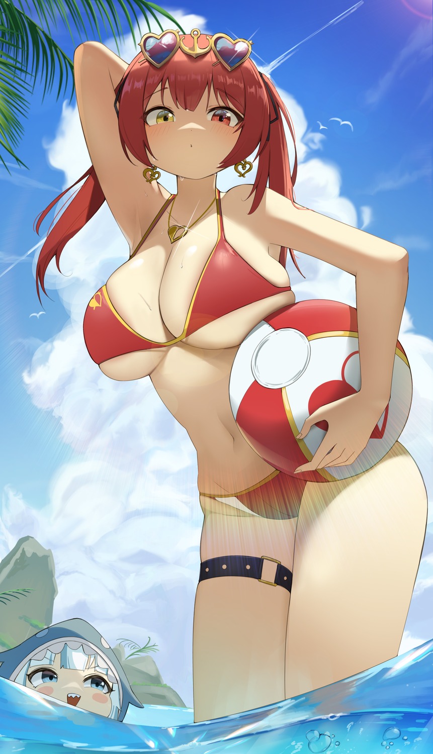 bexercube bikini garter gawr_gura heterochromia hololive hololive_english houshou_marine megane swimsuits wet