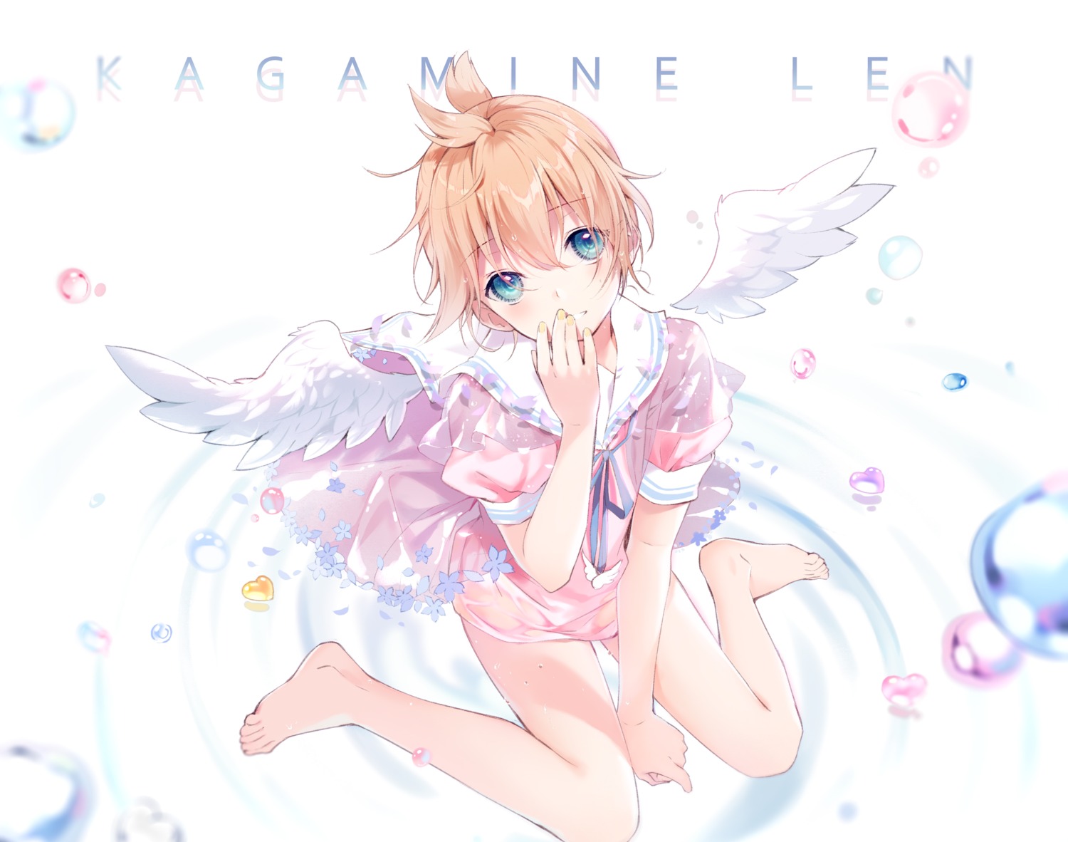 hmniao kagamine_len male see_through vocaloid wings