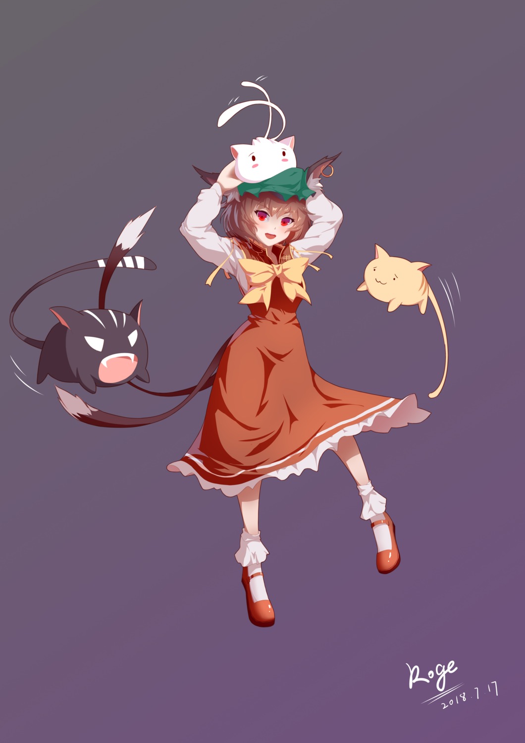 animal_ears chen skirt_lift tail touhou xionghan_de_guangtou