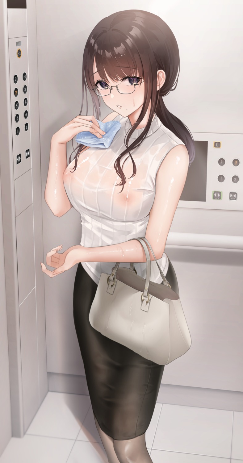 kayano_momo megane nipples no_bra see_through sweater wet_clothes