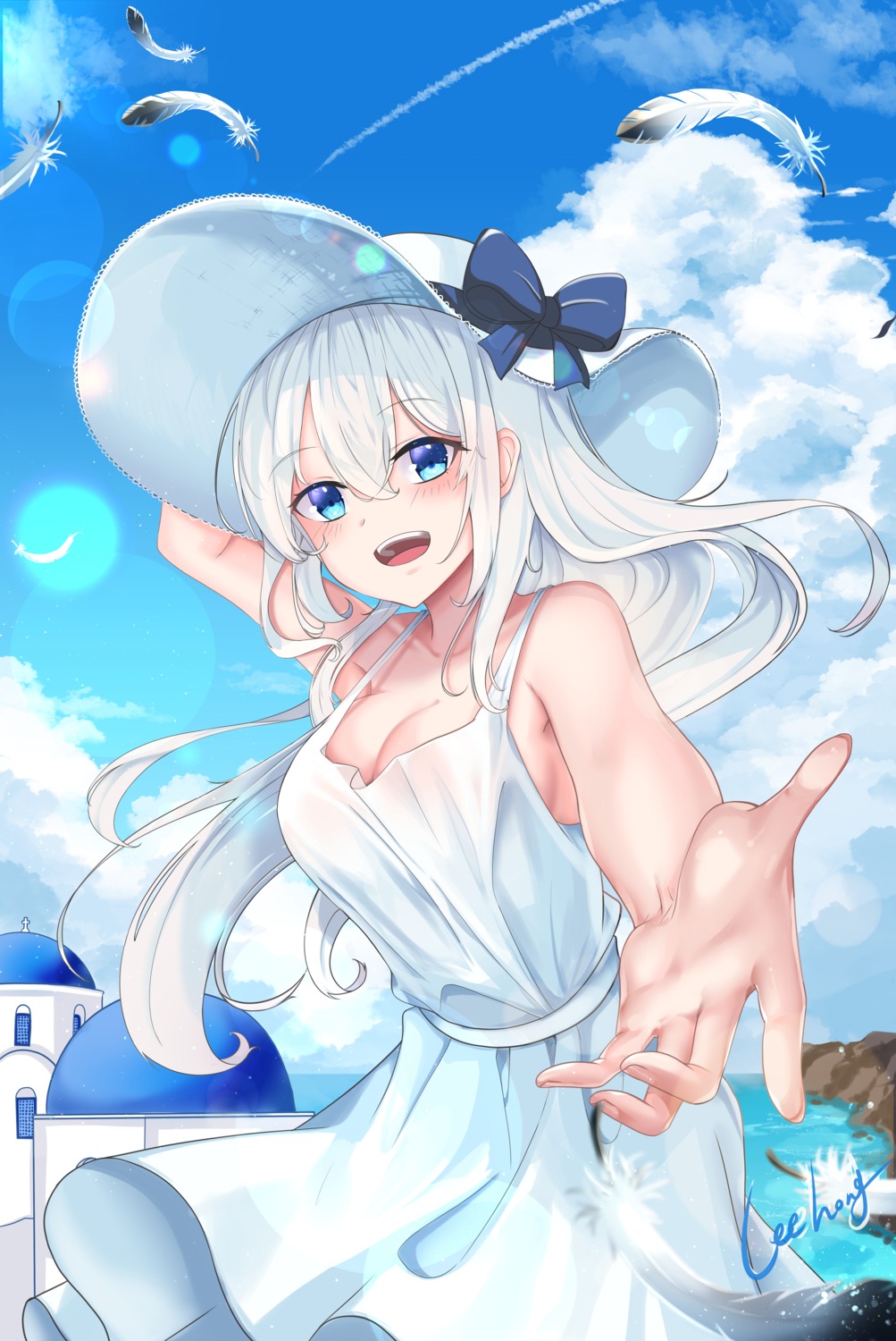 cleavage dress leehong no_bra see_through skirt_lift summer_dress