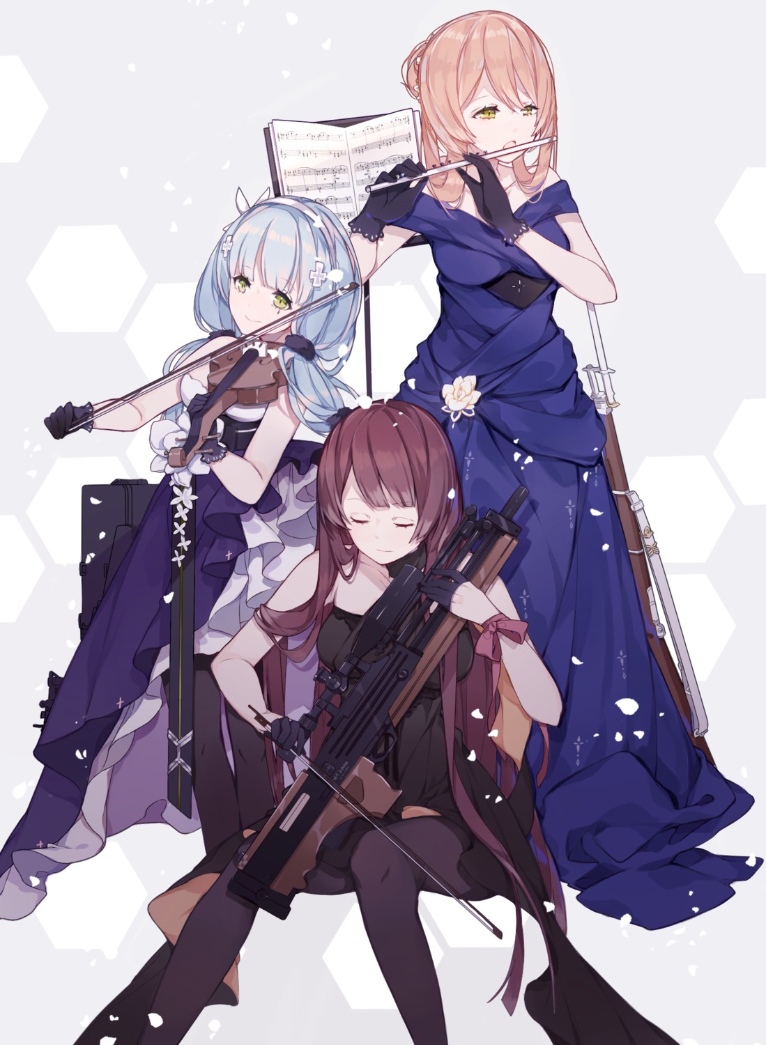 dress girls_frontline gun hk416_(girls_frontline) miyuki_(miyuki0529) pantyhose springfield_(girls_frontline) wa2000_(girls_frontline)