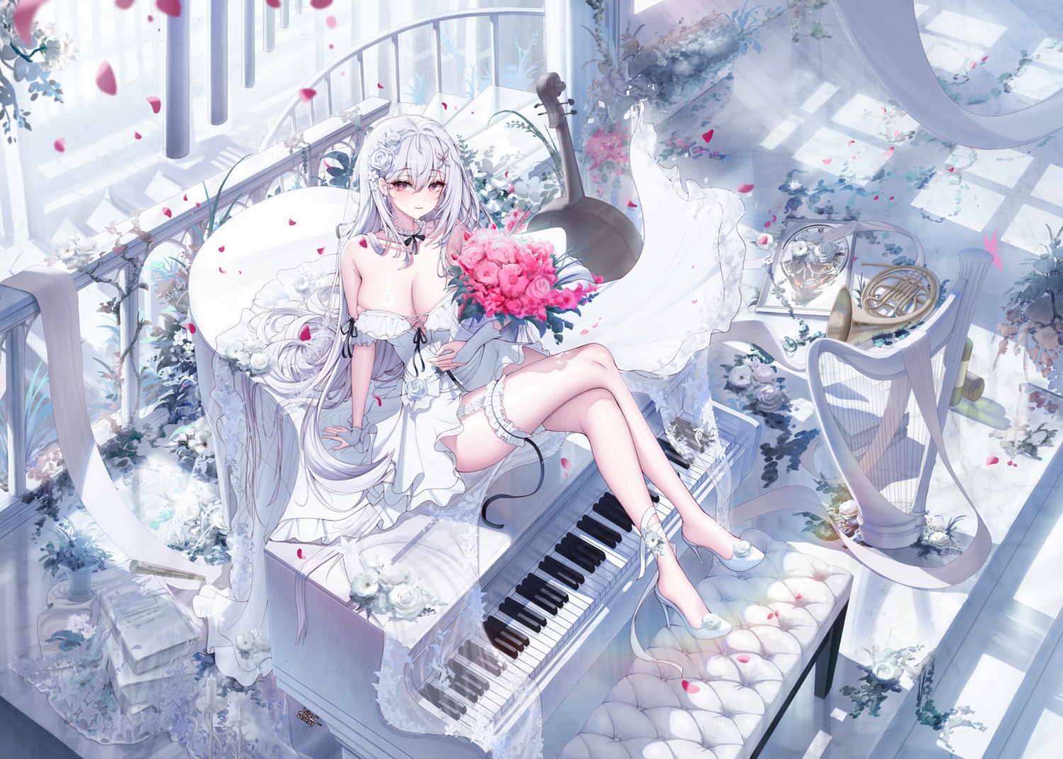 dress garter heels lilac_(k32420276) no_bra wedding_dress