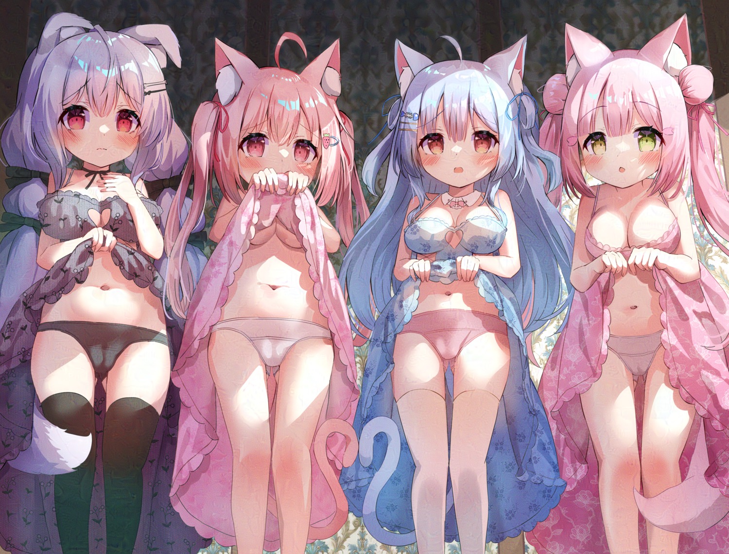 animal_ears cameltoe loli nekomimi no_bra pantsu siera_(sieracitrus) skirt_lift tail thighhighs