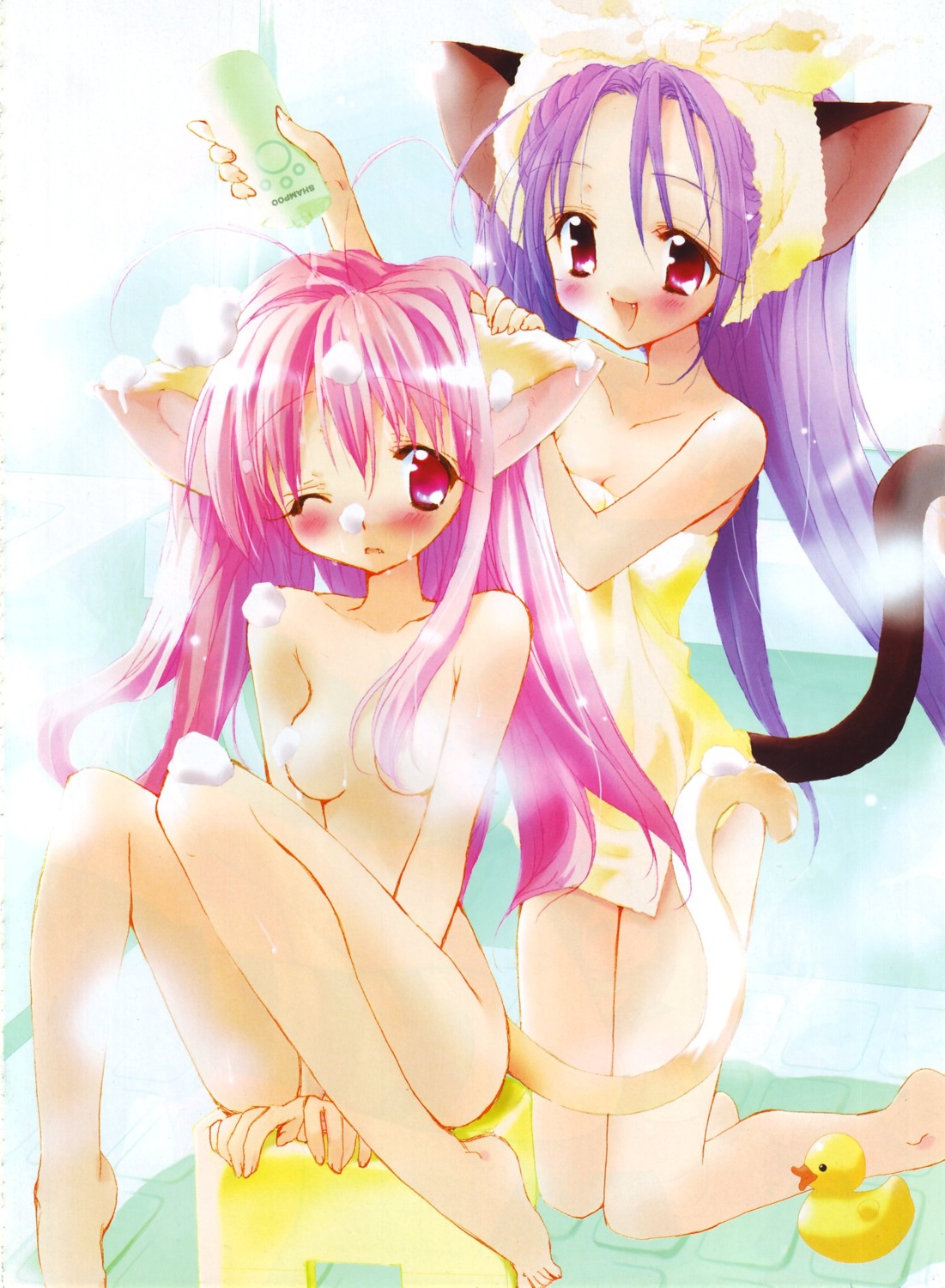 animal_ears bathing naked nekomimi nekoyashiki_nekomaru tail towel