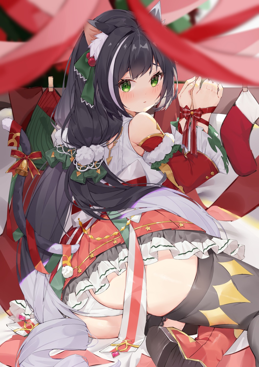 animal_ears ass bondage christmas karyl_(princess_connect) nekomimi pantsu princess_connect princess_connect!_re:dive skirt_lift tail thighhighs yuia