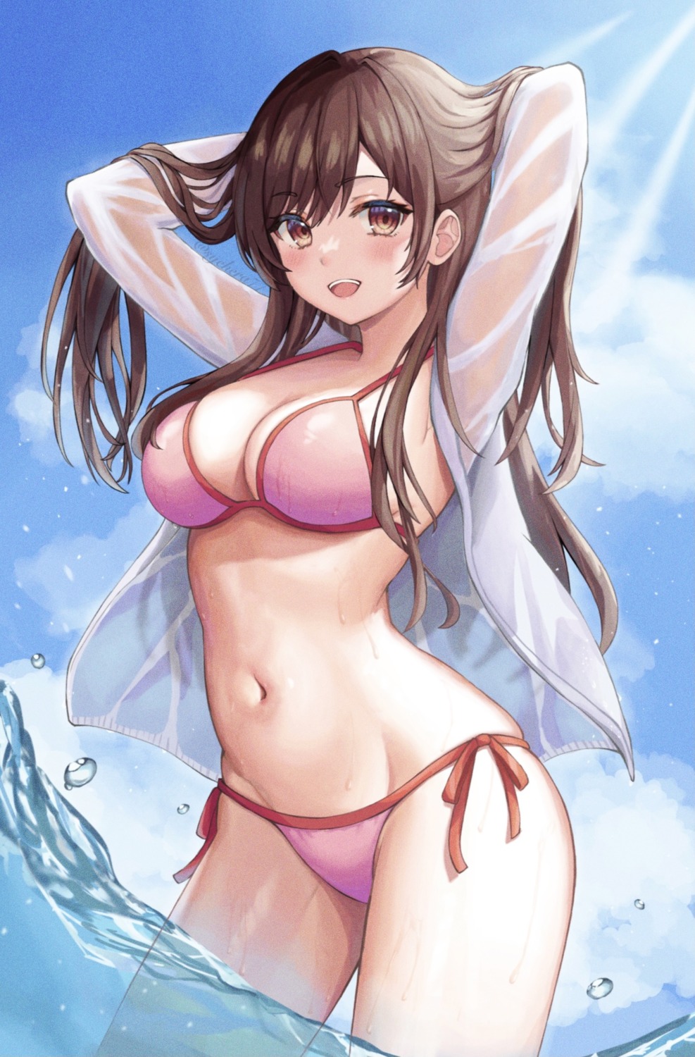 bikini ichinose_chizuru kanojo_okarishimasu open_shirt see_through swimsuits syehera_(syehera77) wet wet_clothes