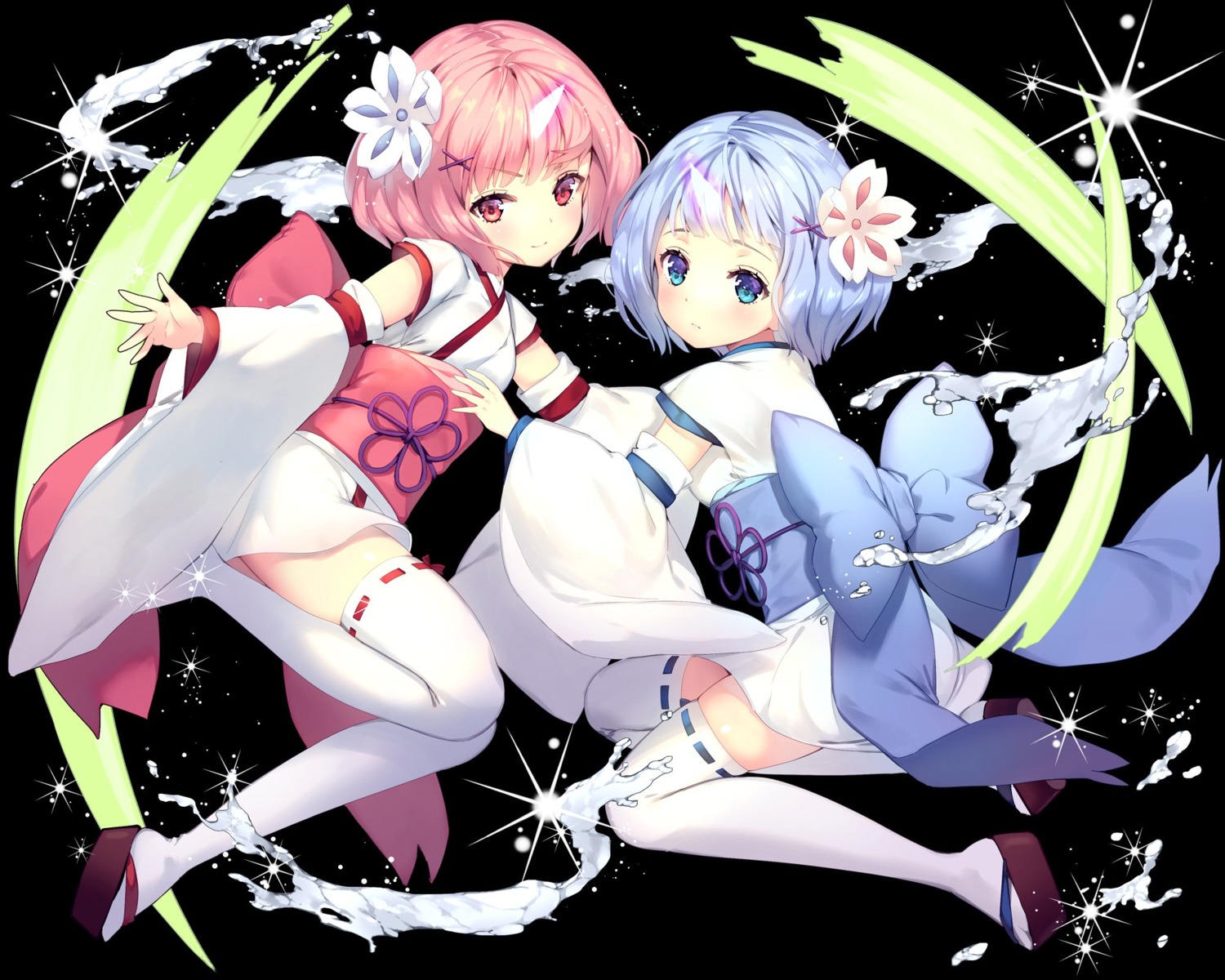 japanese_clothes ram_(re_zero) re_zero_kara_hajimeru_isekai_seikatsu rem_(re_zero) rozer thighhighs