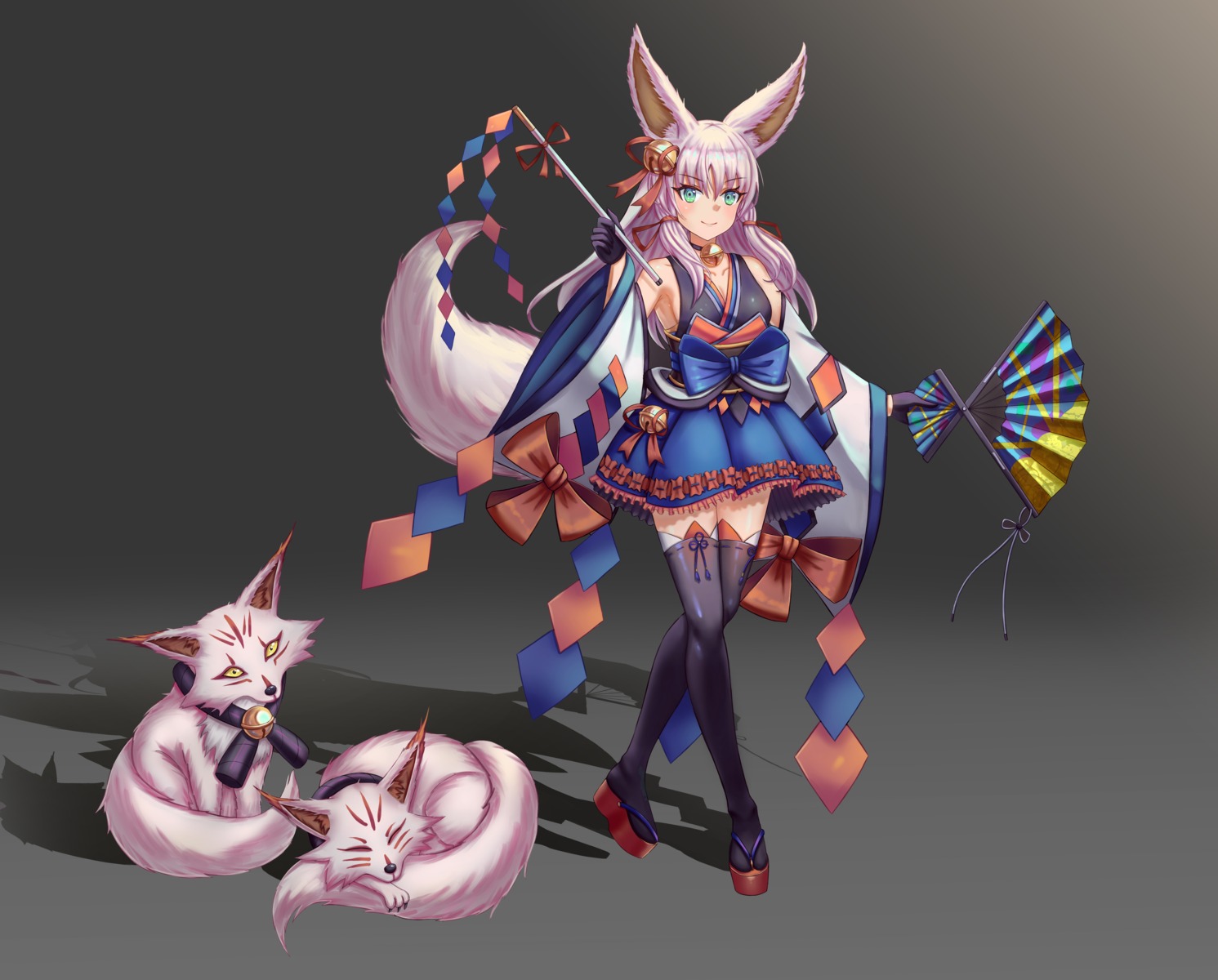 animal_ears japanese_clothes kitsune no_bra tagme tail thighhighs