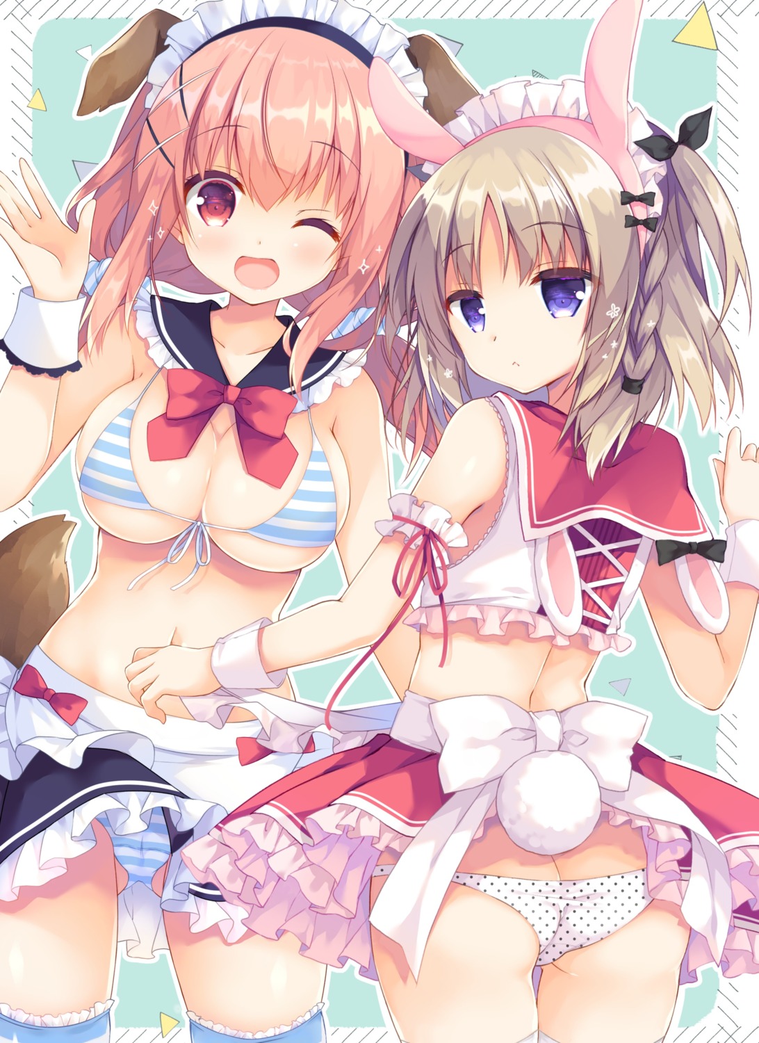 animal_ears ass bra bunny_ears cameltoe inumimi maid pantsu purin_purin shimapan skirt_lift tail thighhighs