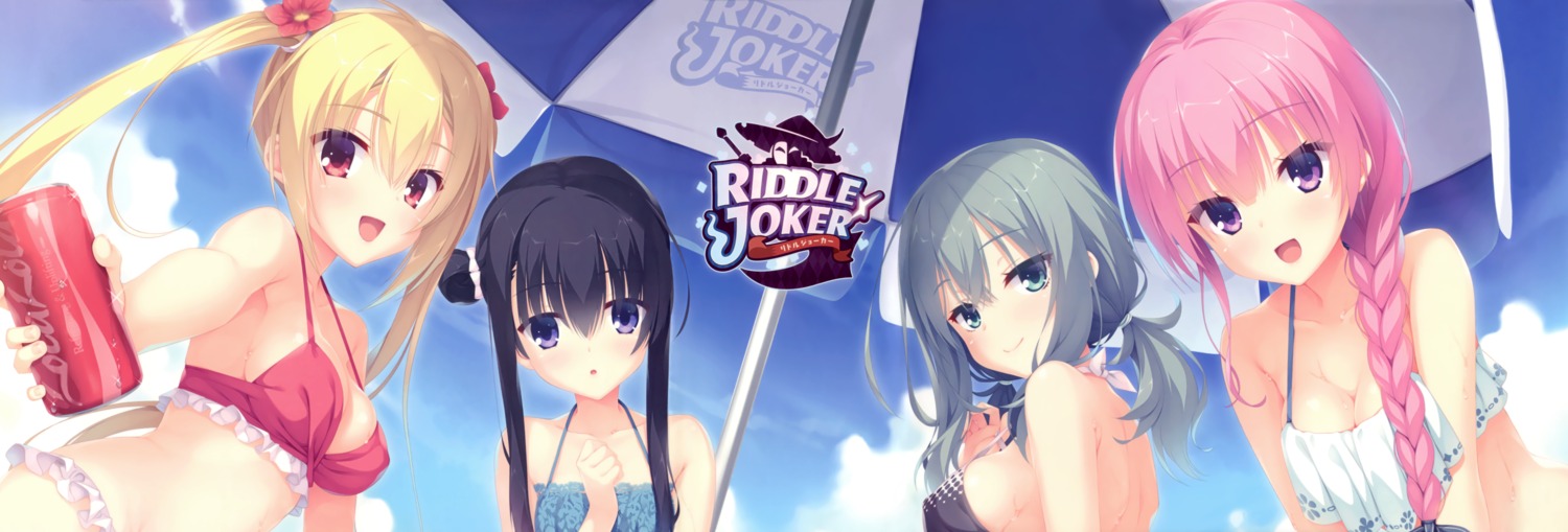 arihara_nanami bikini bikini_top cleavage kobuichi mitsukasa_ayase muririn nijouin_hazuki riddle_joker shikibe_mayu swimsuits yuzu-soft