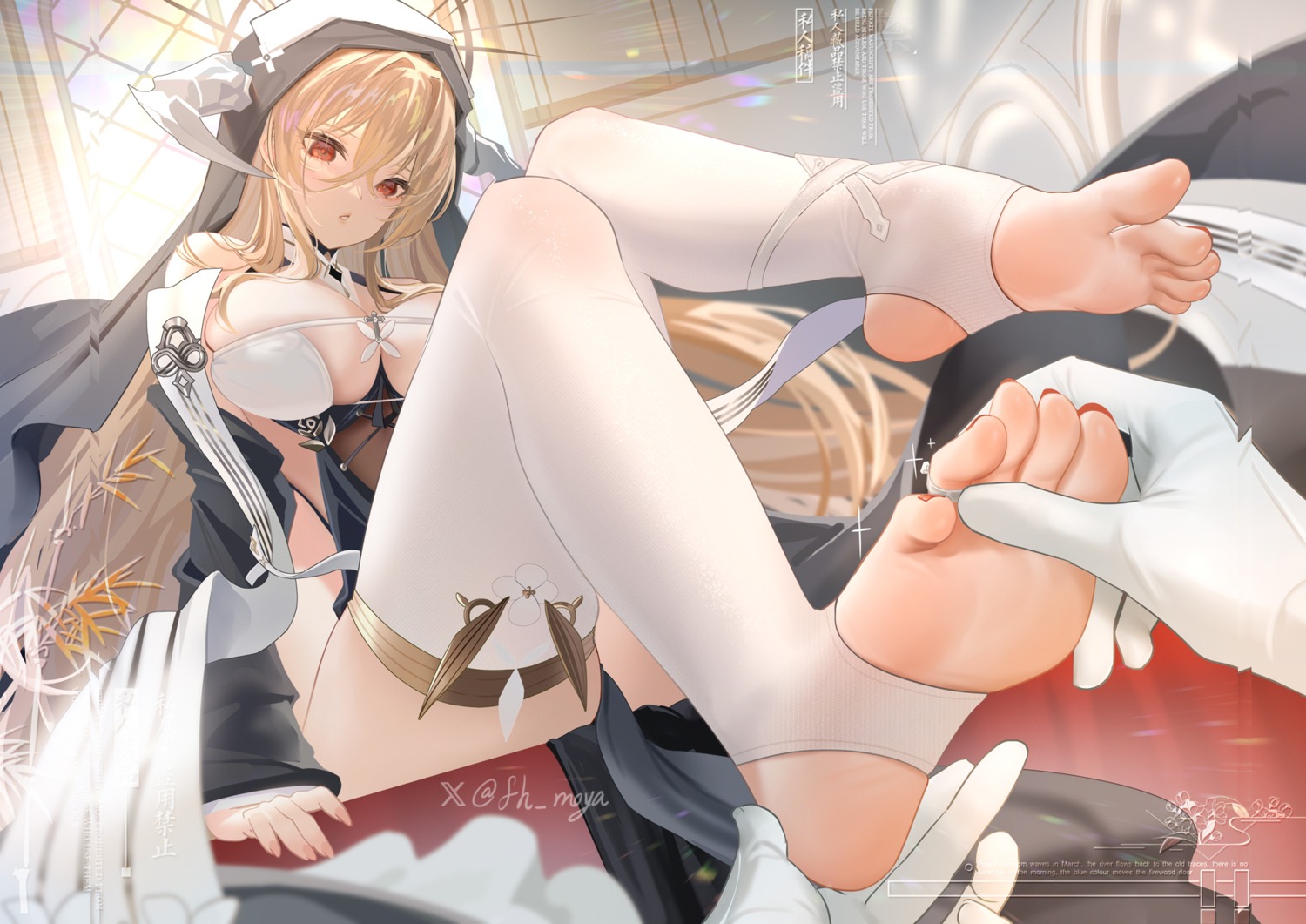 azur_lane feet horns implacable_(azur_lane) moya_(pixiv6121219) no_bra nun thighhighs