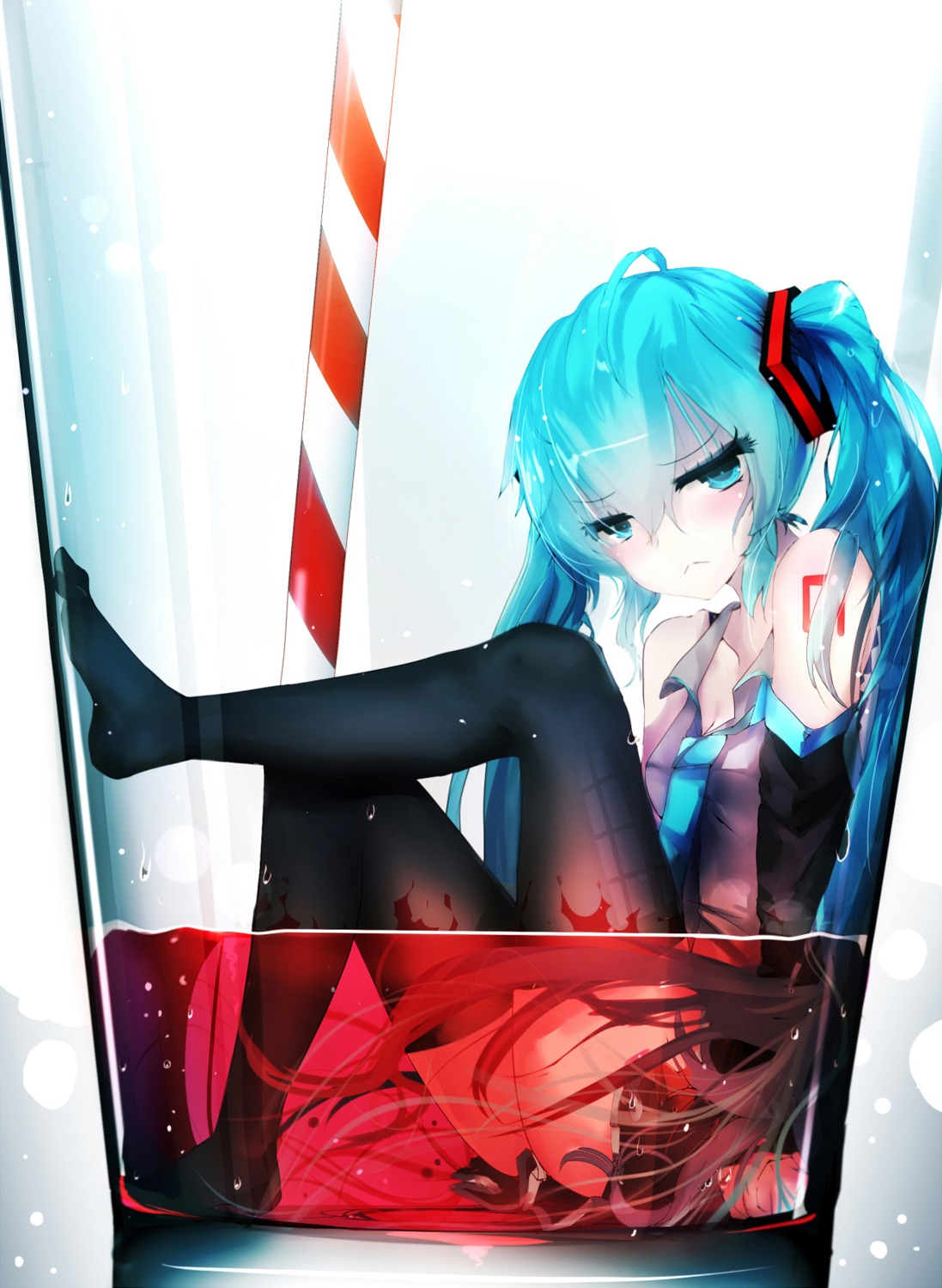 cleavage hatsune_miku qys3 stockings tattoo thighhighs vocaloid wet