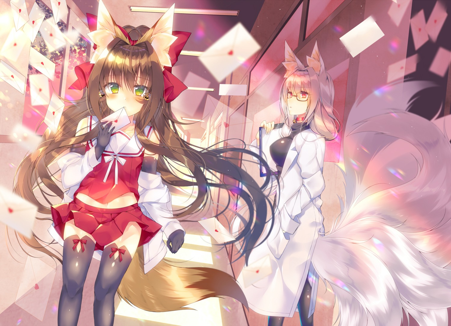 animal_ears kitsune megane saichuu seifuku tail thighhighs