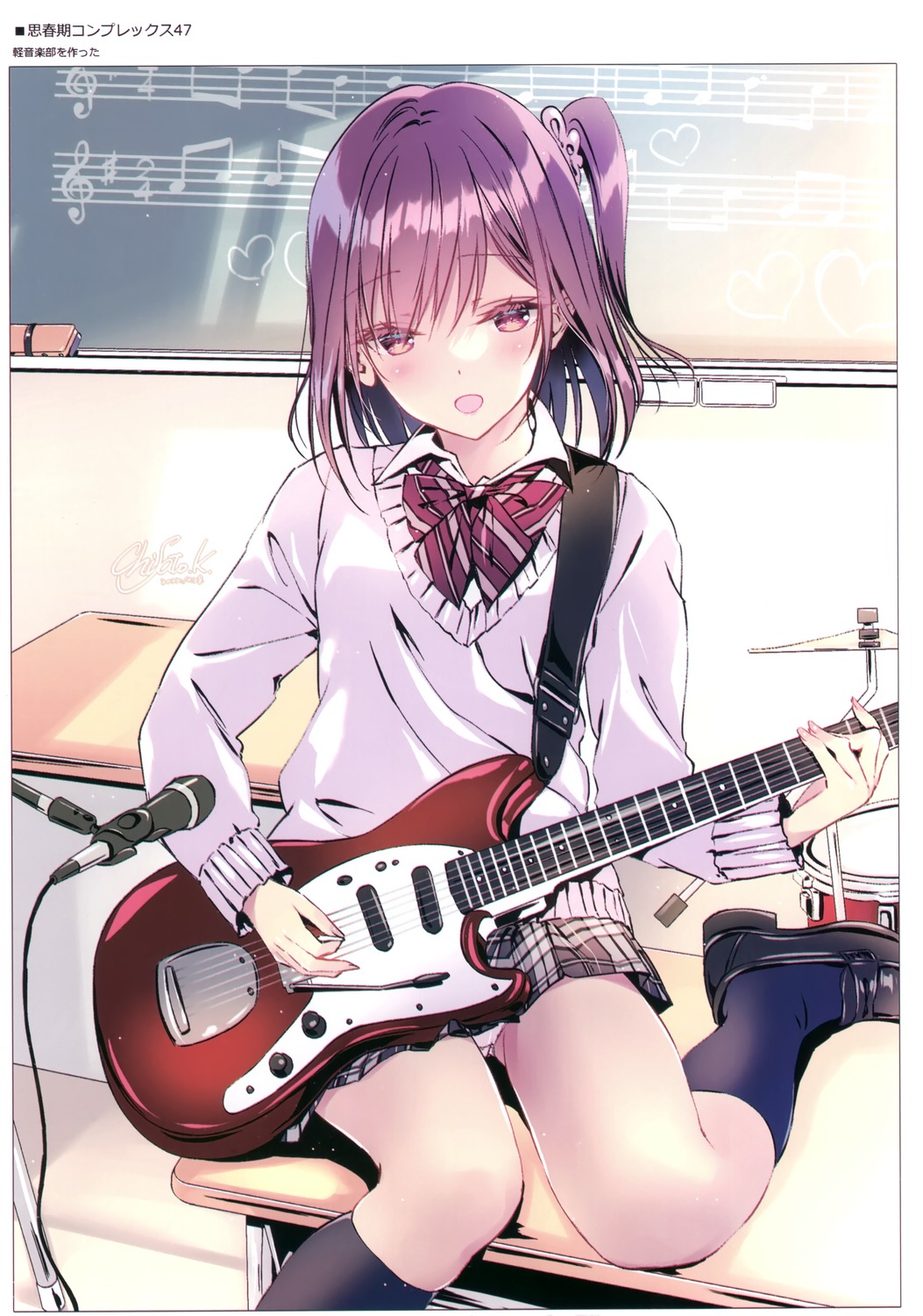 guitar kobayashi_chisato pantsu pocky_factory seifuku shishunki_complex sweater