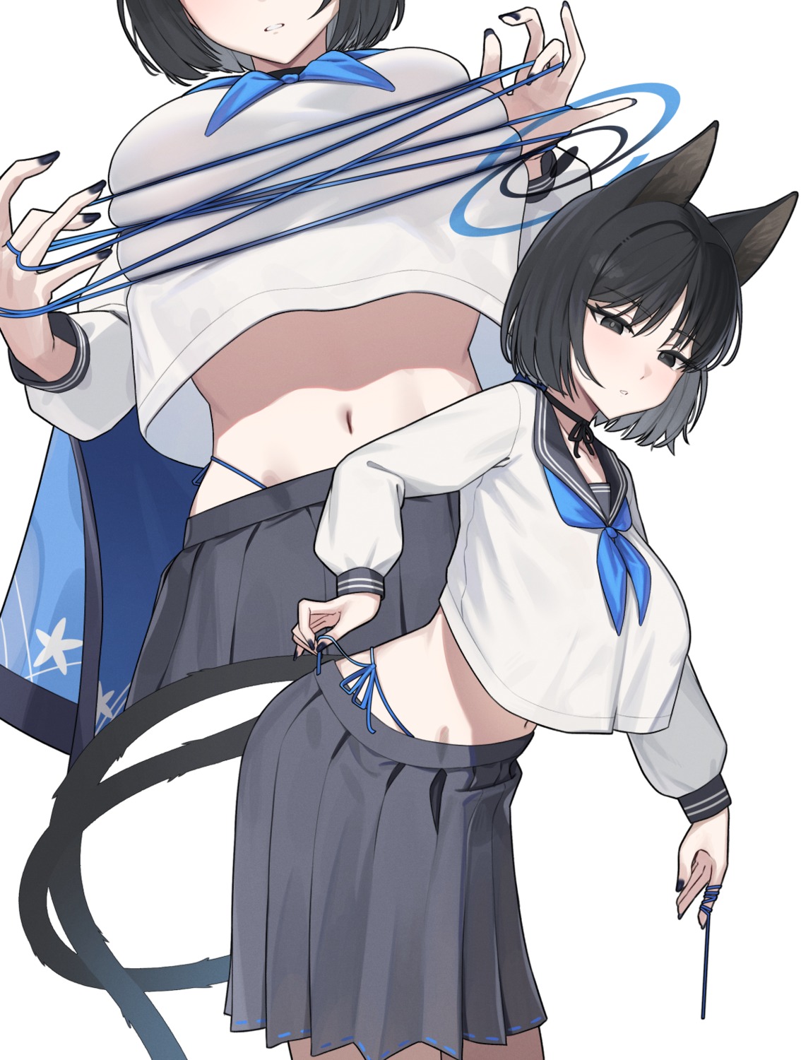 angel animal_ears blue_archive kiryuu_kikyou nekomimi pantsu seifuku string_panties tail yzr_(yzr99)