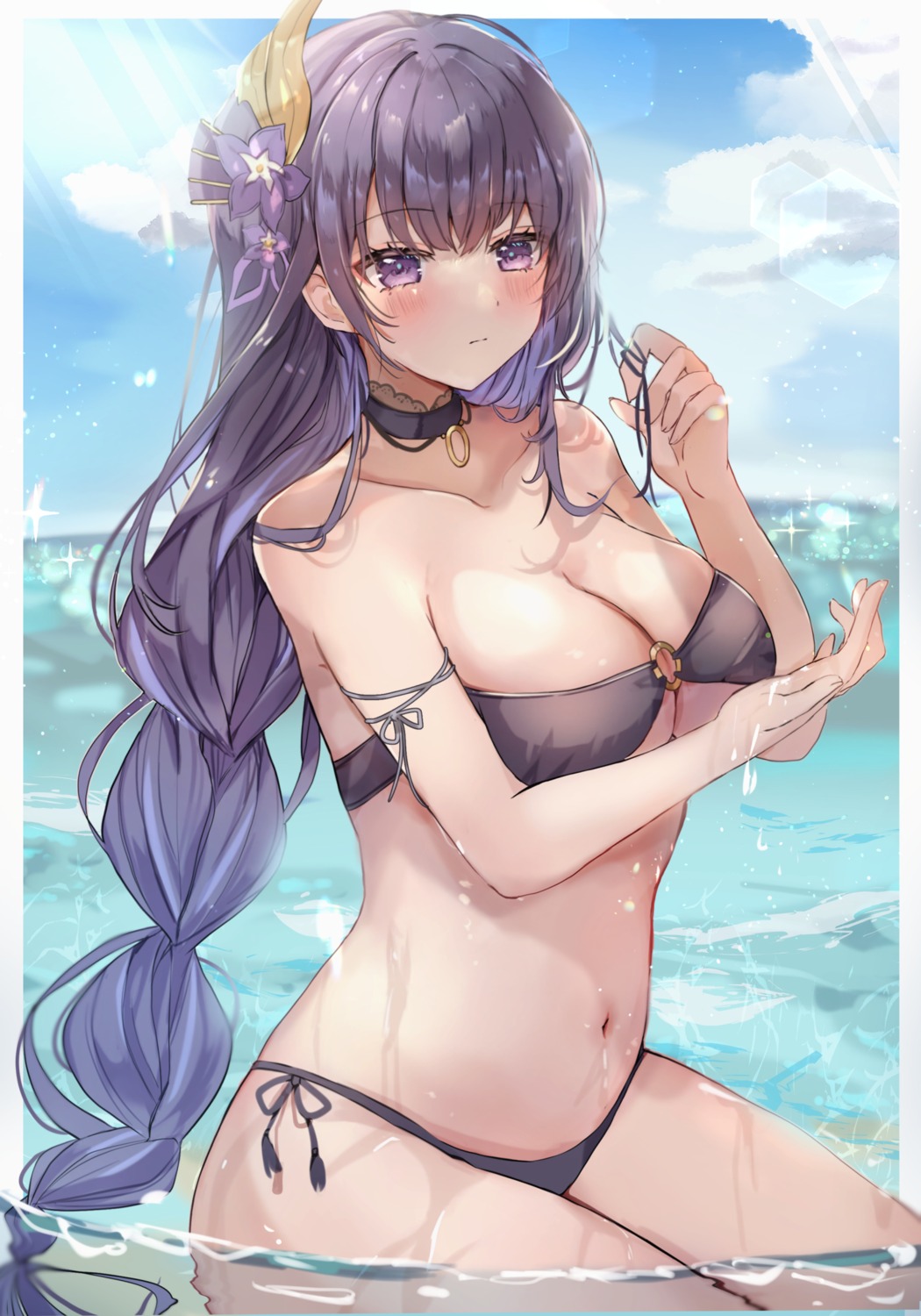 bikini genshin_impact maruro raiden_shogun swimsuits wet