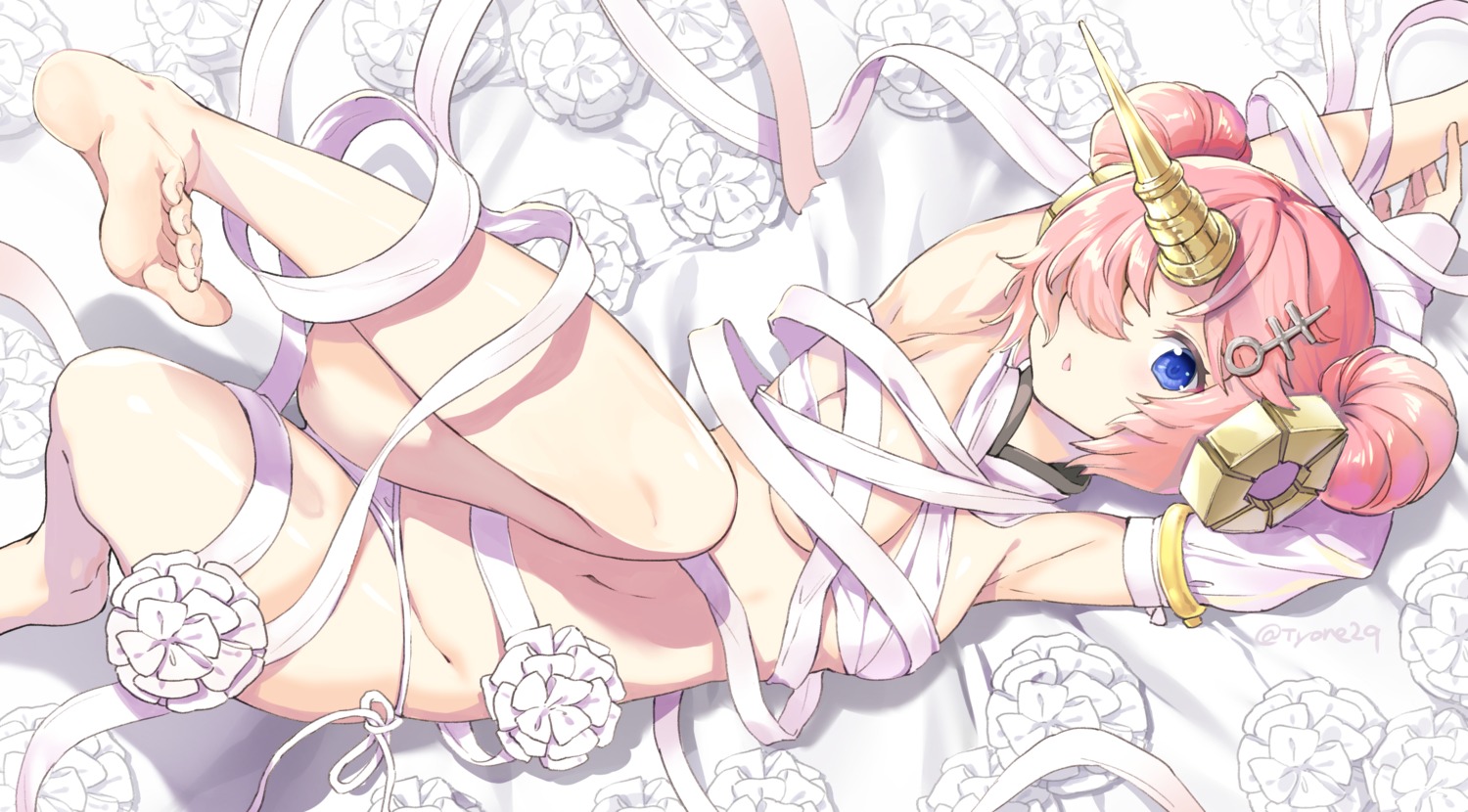 fate/grand_order feet frankenstein's_monster_(fate) horns naked_ribbon pantsu string_panties tyone