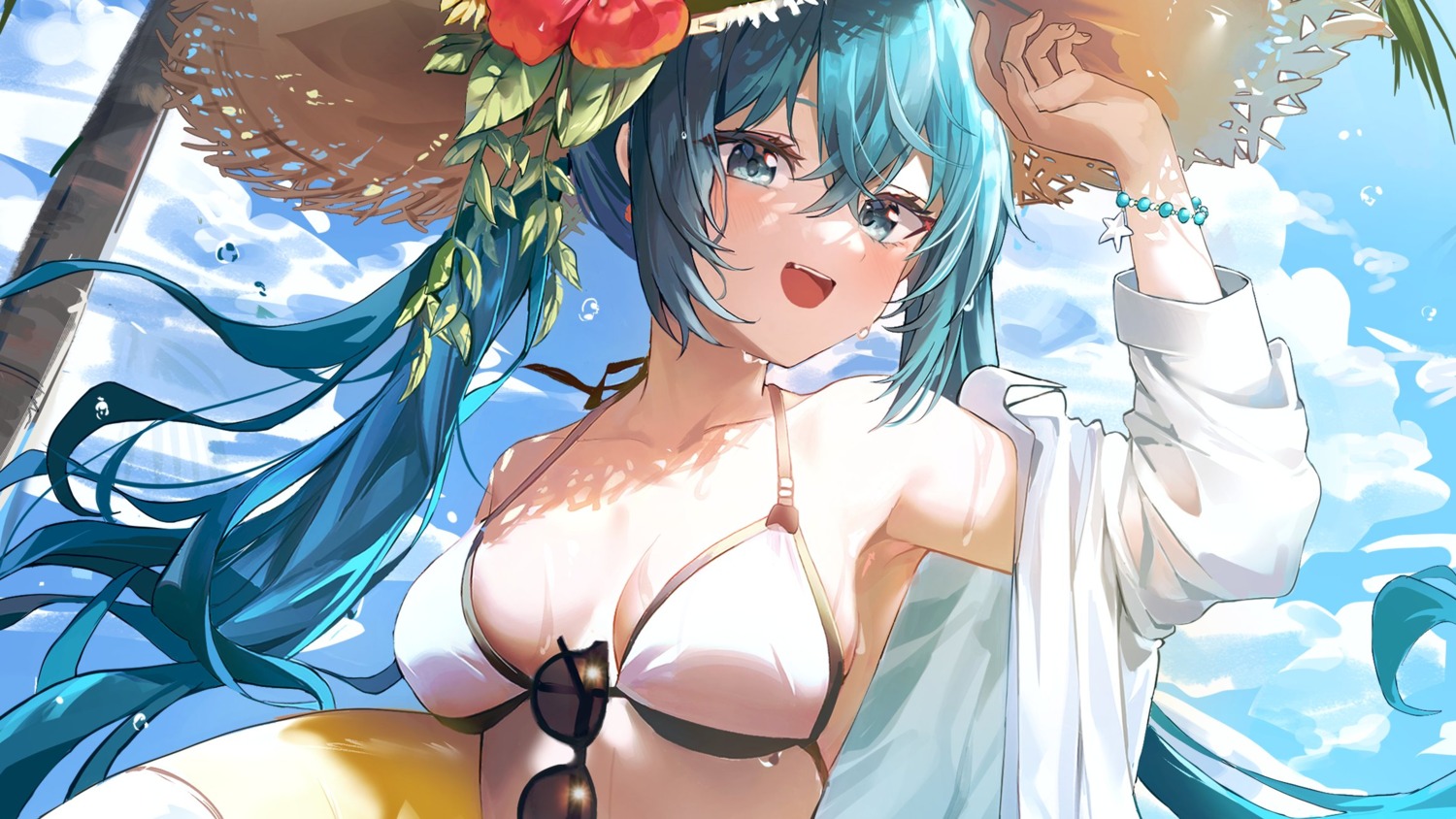 bikini_top datsha hatsune_miku megane open_shirt see_through swimsuits vocaloid