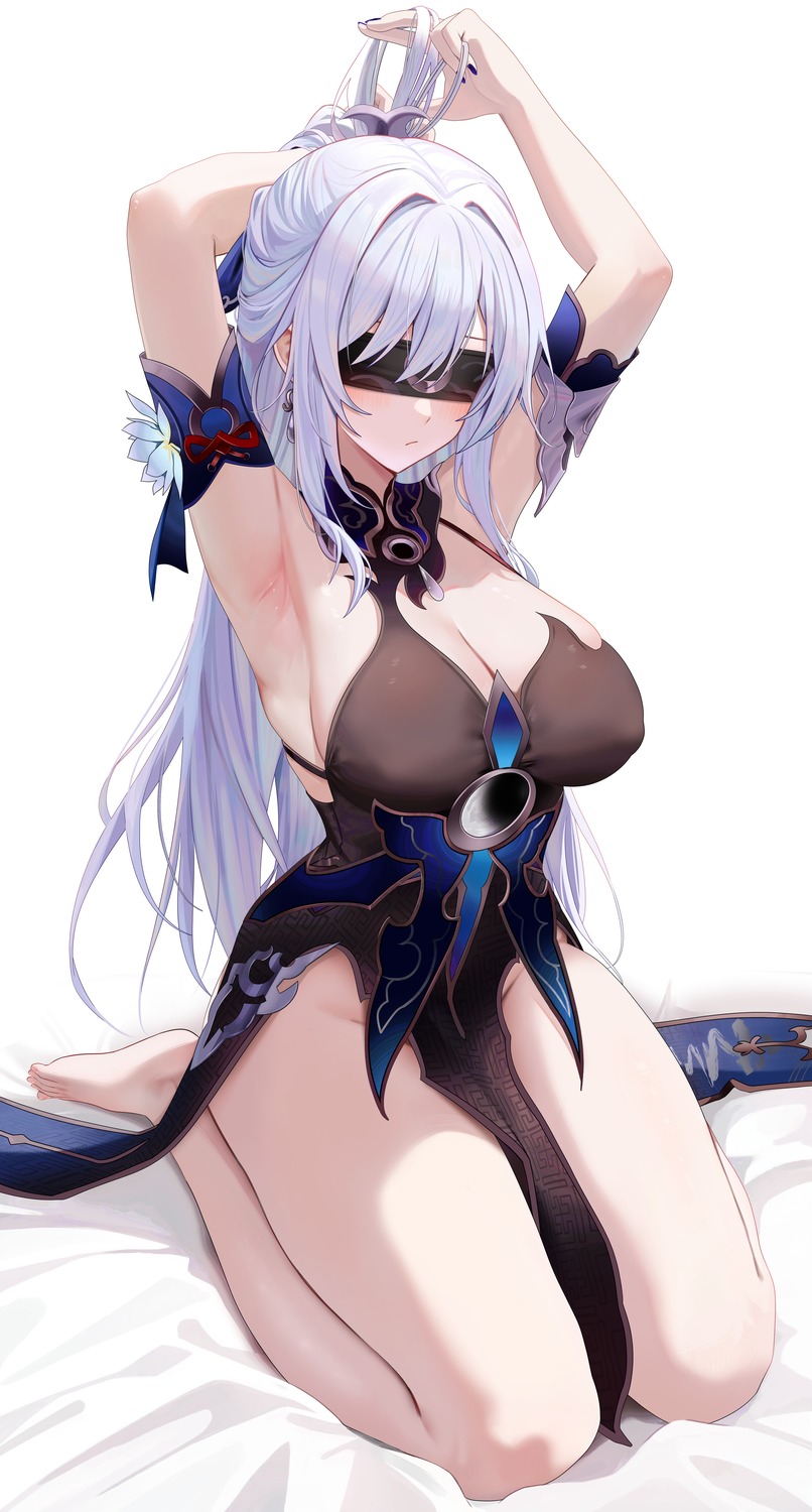 asian_clothes erect_nipples honkai:_star_rail jingliu no_bra ru_zhai