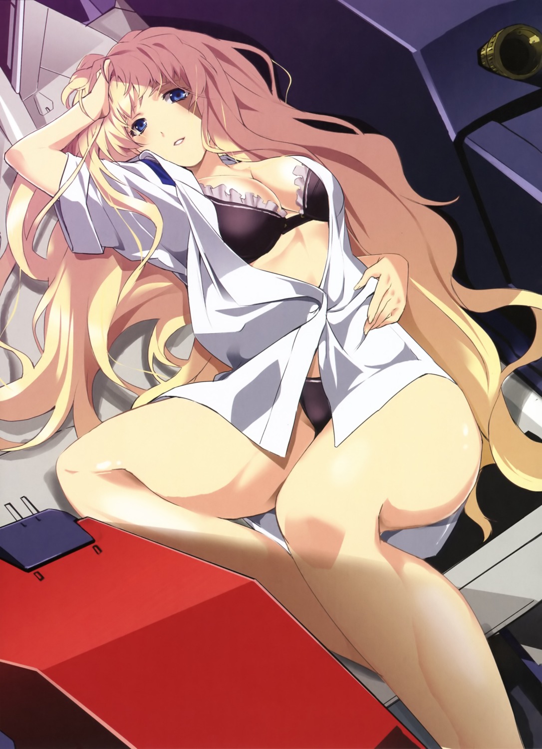 bra cleavage dress_shirt macross macross_frontier okiura open_shirt pantsu sheryl_nome